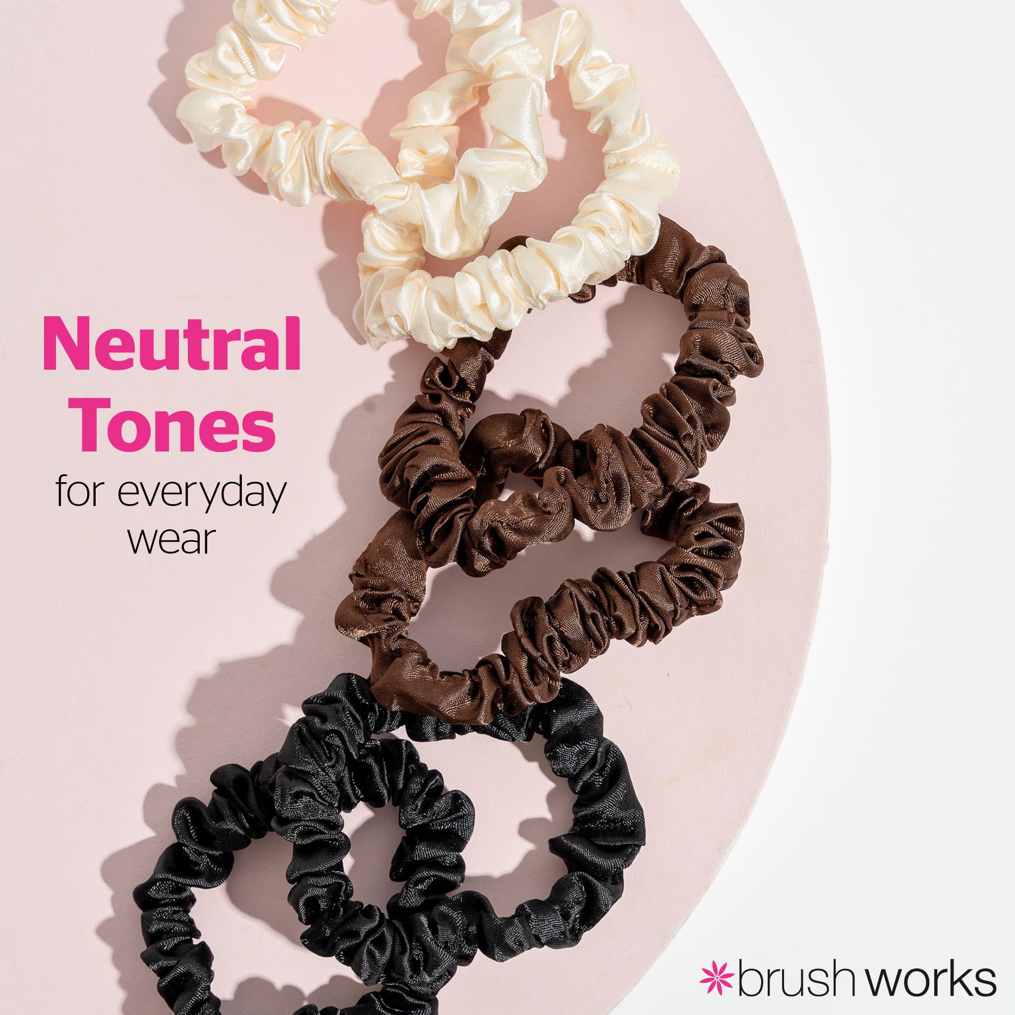 Brushworks Skinny Satin Scrunchies - 6 szt