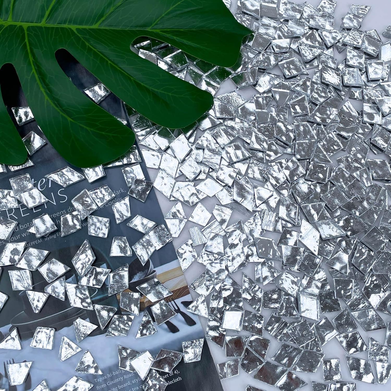 LITMIND 1.1LB Shiny Silver Irregular Glass Mosaic Tiles with Black Backing - Ideal for Mosaic Crafts, Puzzles, and Art Projects - Image 3