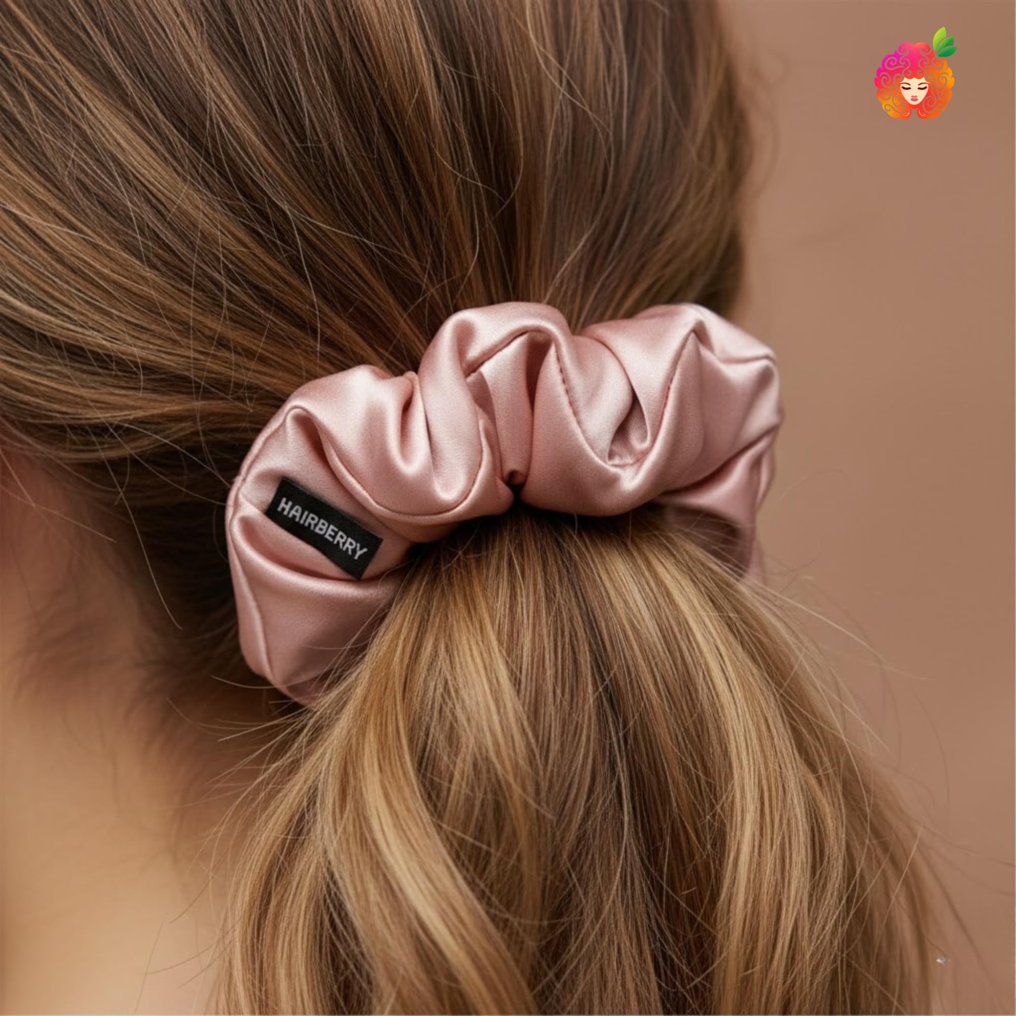 HAIRBERRY® Luxury Satin Scrunchies for Women & Girl's | Set of 4 | Premium Hair Ties for Damage-Free Hold - Large Soft Elastic Ponytail Holders Gift Set (4, Rose Gold) 2