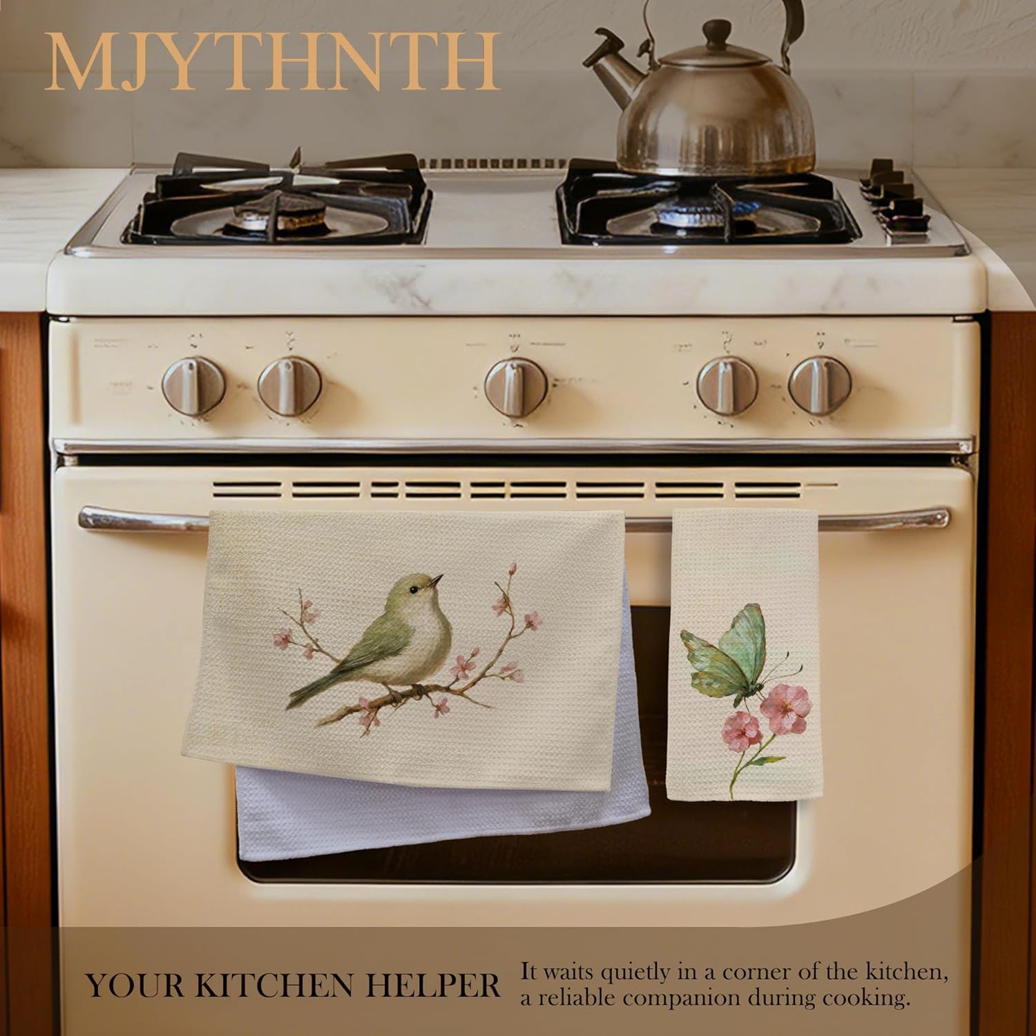 Vintage Spring Floral Bird Butterfly Decorative Hand Tea Towels for Kitchen Bathroom 16x24 Inches, Retro Cottagecore Nature Butterfly Bird Kitchen Dish Towels, Set of 2 - Image 4