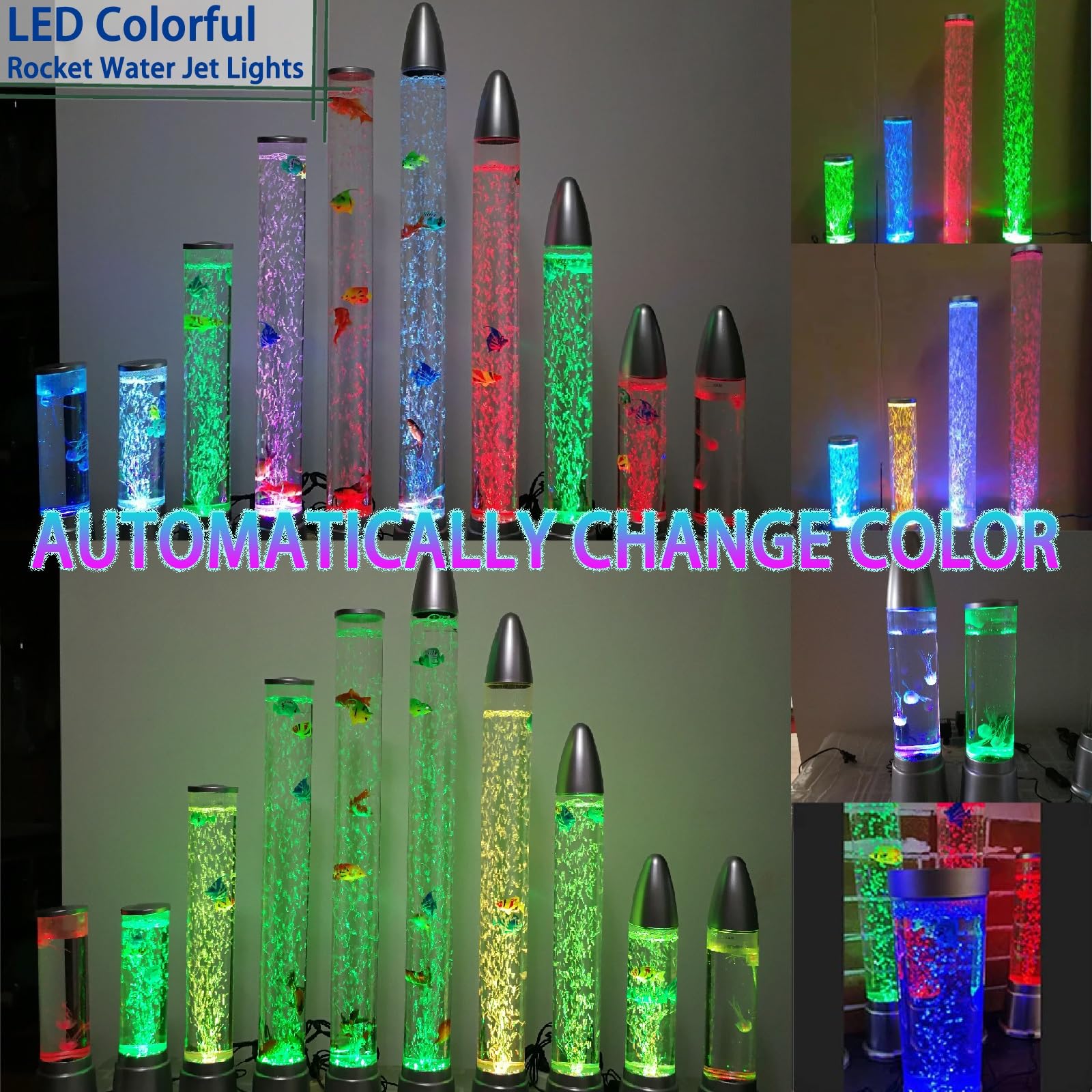 Lámpara sensorial de burbujas con forma de pez, burbujas arcoíris y peces luminosos. Lámpara de lava con luz ambiental for aliviar el estrés, concentrarse en el TDAH y decorar la oficina en casa.