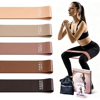 Fitness Bands Set of 5 Resistance Bands with 5 Levels Exercise Bands for Home Fitness Stretching Strength Training Physiotherapy Pilates Yoga Elastic Workout Bands for Women