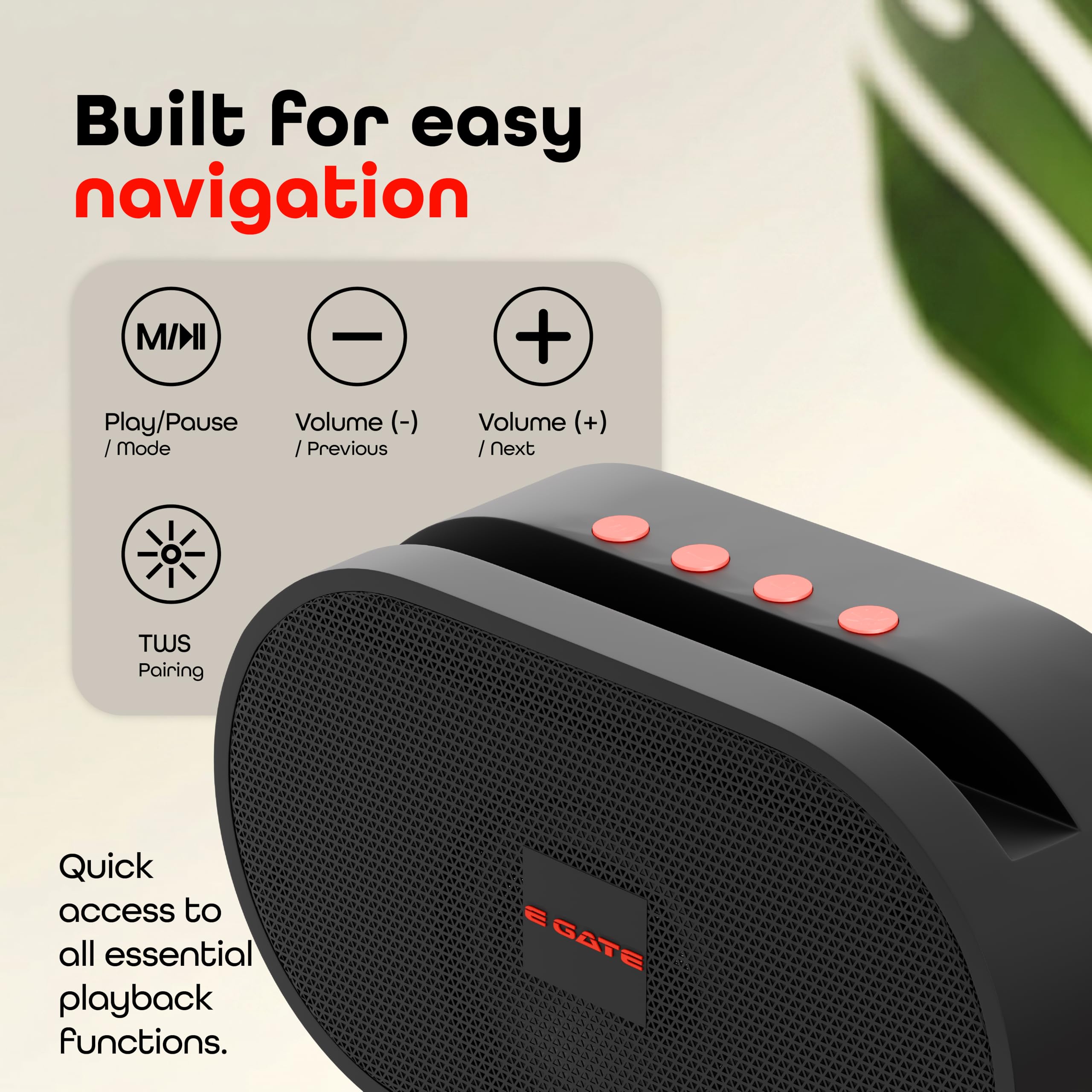 E GATE Atom S21 Bluetooth Wireless Speaker with Phone Stand | 5W | 52mm Driver, Bluetooth 5.2 | TWS Pairing, FM Radio, USB & mSD Card Support | Up to 10 Hours Playtime Portable Speaker (Black) — Amazon image 5