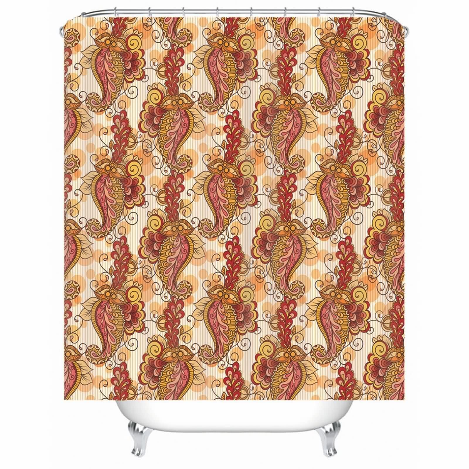 Rideau de douche feuilles vintage jaune pour créer une ambiance spa dans la salle de bain