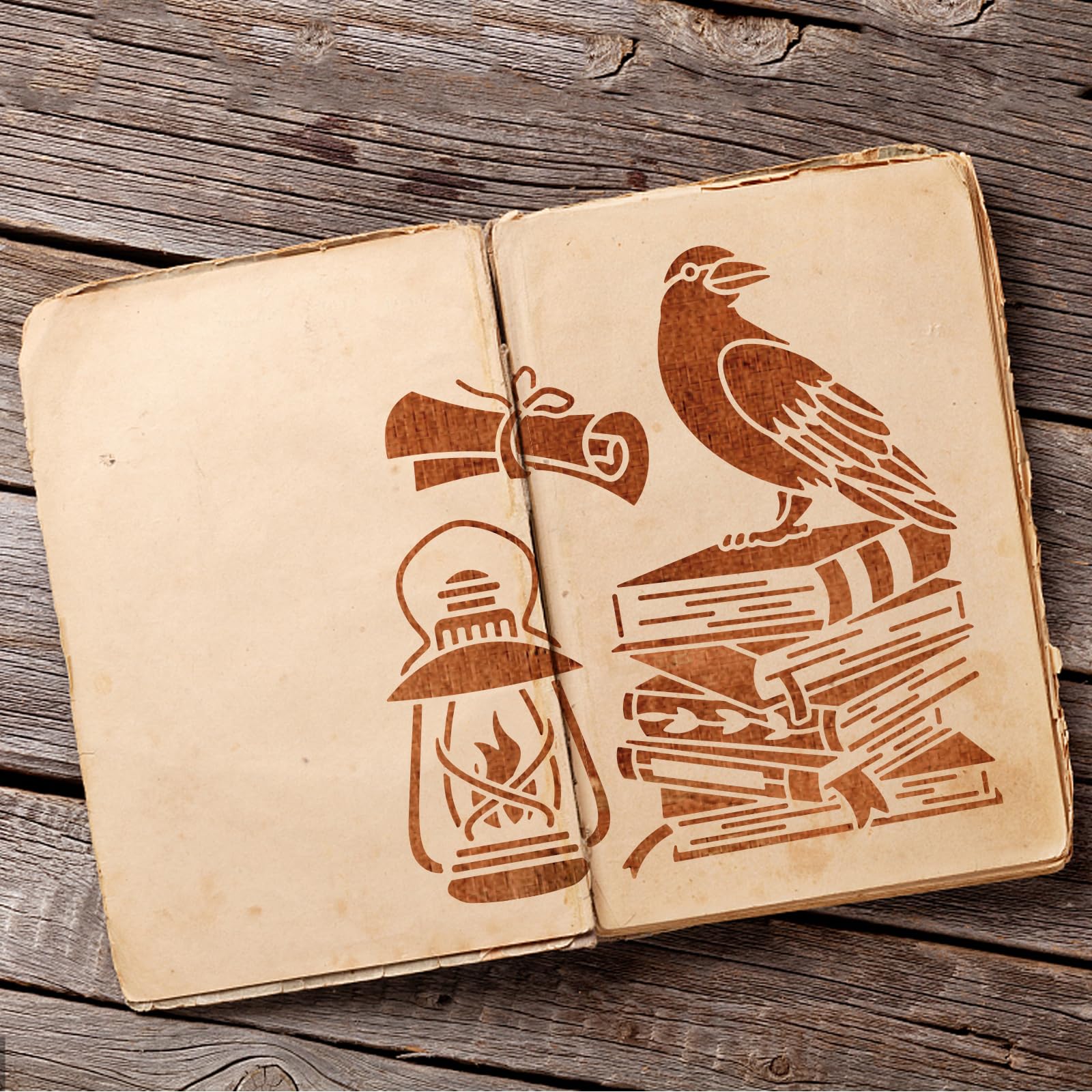 MAYJOYDIY Plantillas De Libro De Cuervo Plantilla De Pluma Lupa