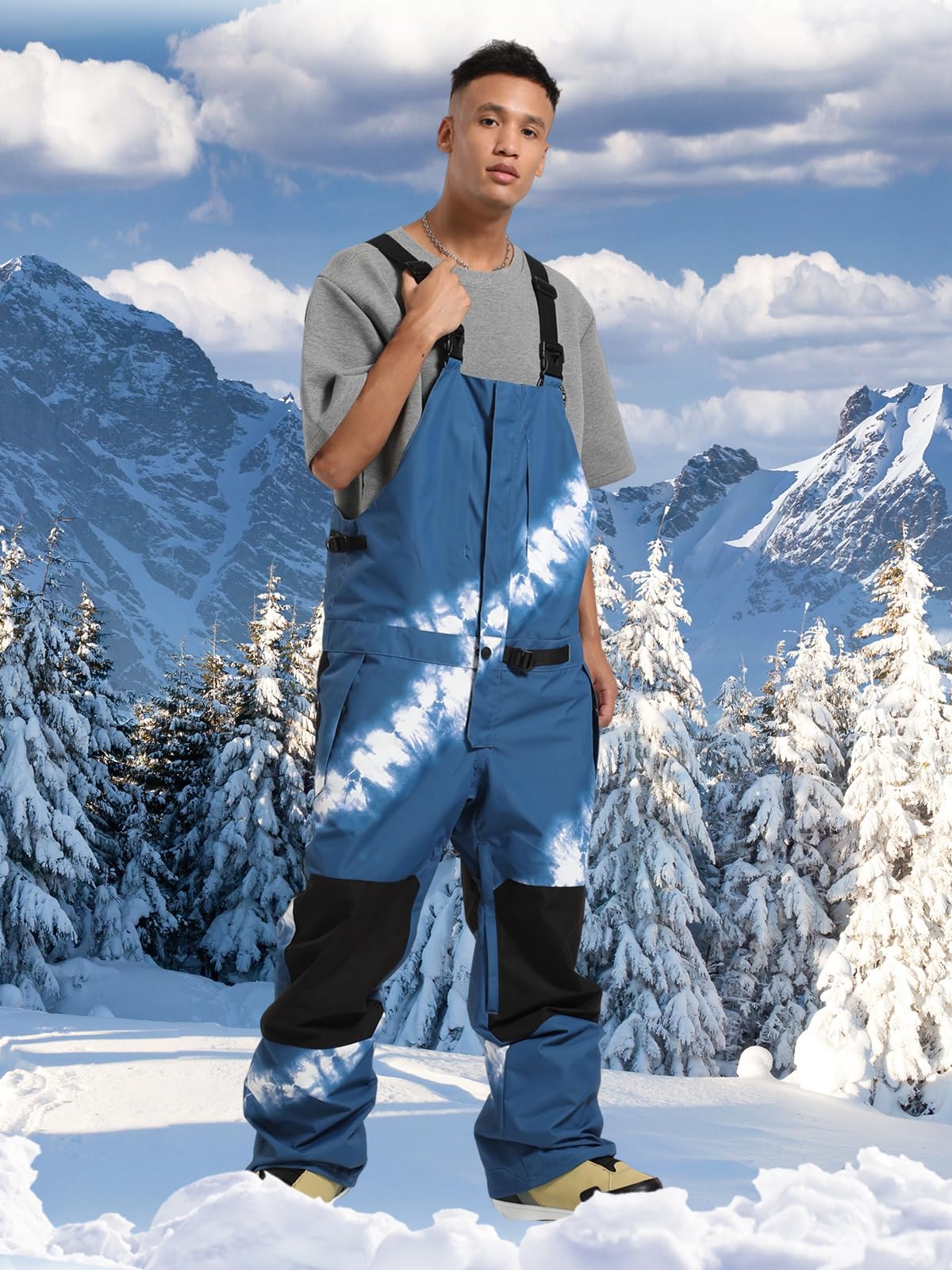 HIEEKDER Men's Snow Bib Women Insulated Waterproof Ski Pants Bibs Breathable Overalls Outdoor Winterproof Blue