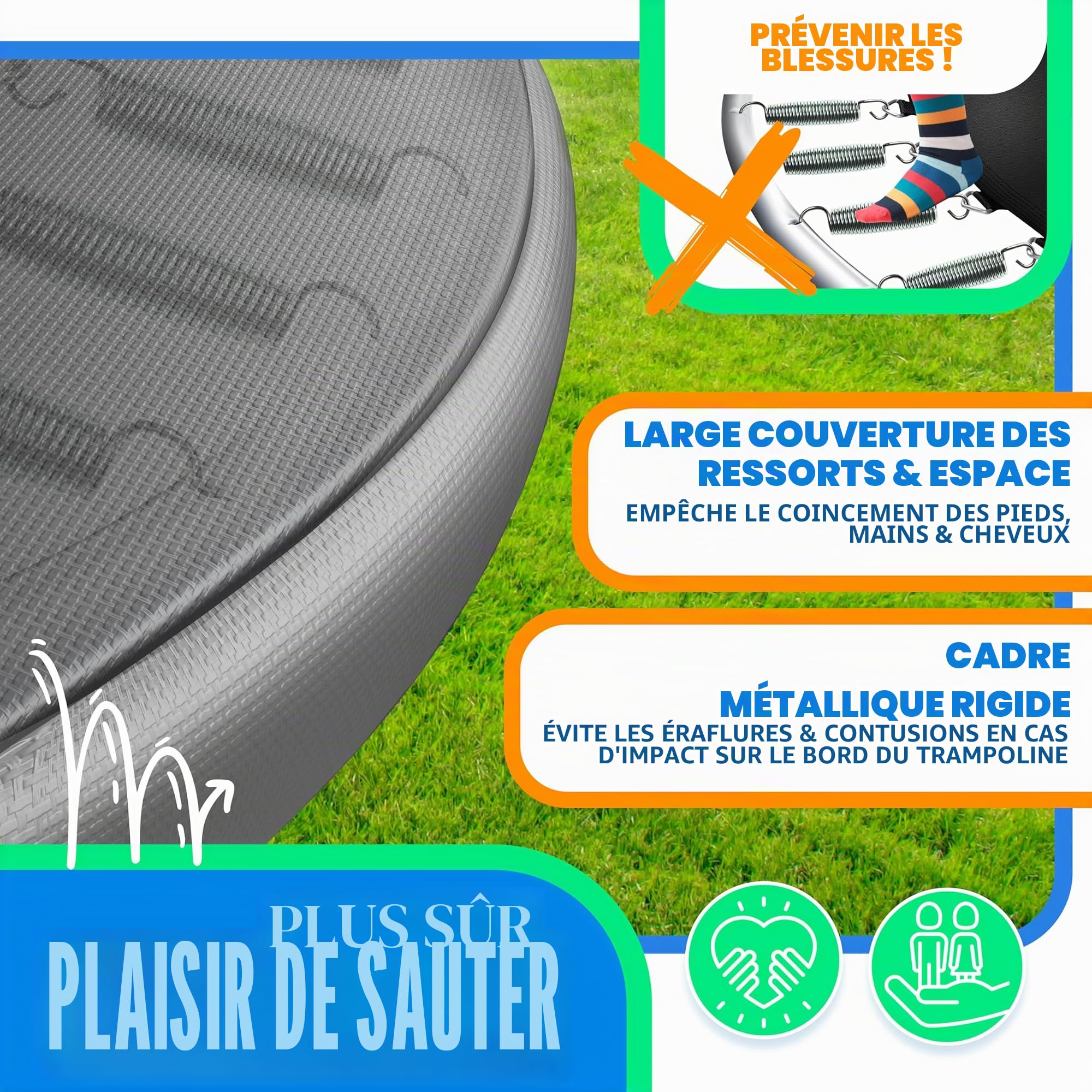 KESSER® - Couverture de Bord pour Trampoline Ø 244, 305, 366, 426 cm, Largeur 30cm 100% résistant aux UV indéchirable Couverture à Ressorts avec Ballon de Plage