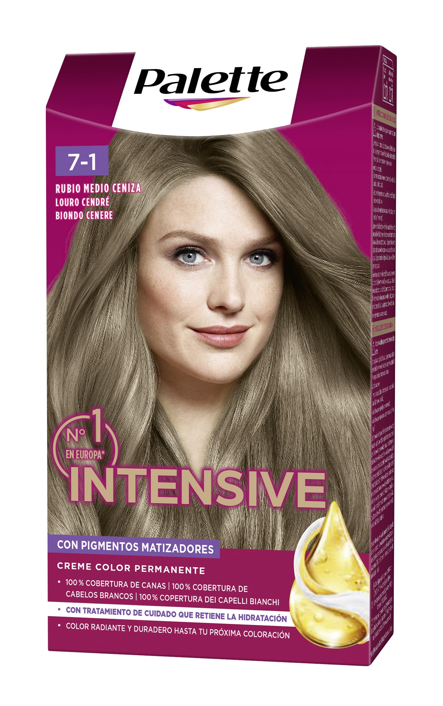 Schwarzkopf Palette Intensive Creme Color - Tinte 7.1 Rubio Medio Ceniza – Óptima cobertura de canas –Coloración Permanente de Cuidado con Aceite de Marula - Color duradero hasta 8 semanas
