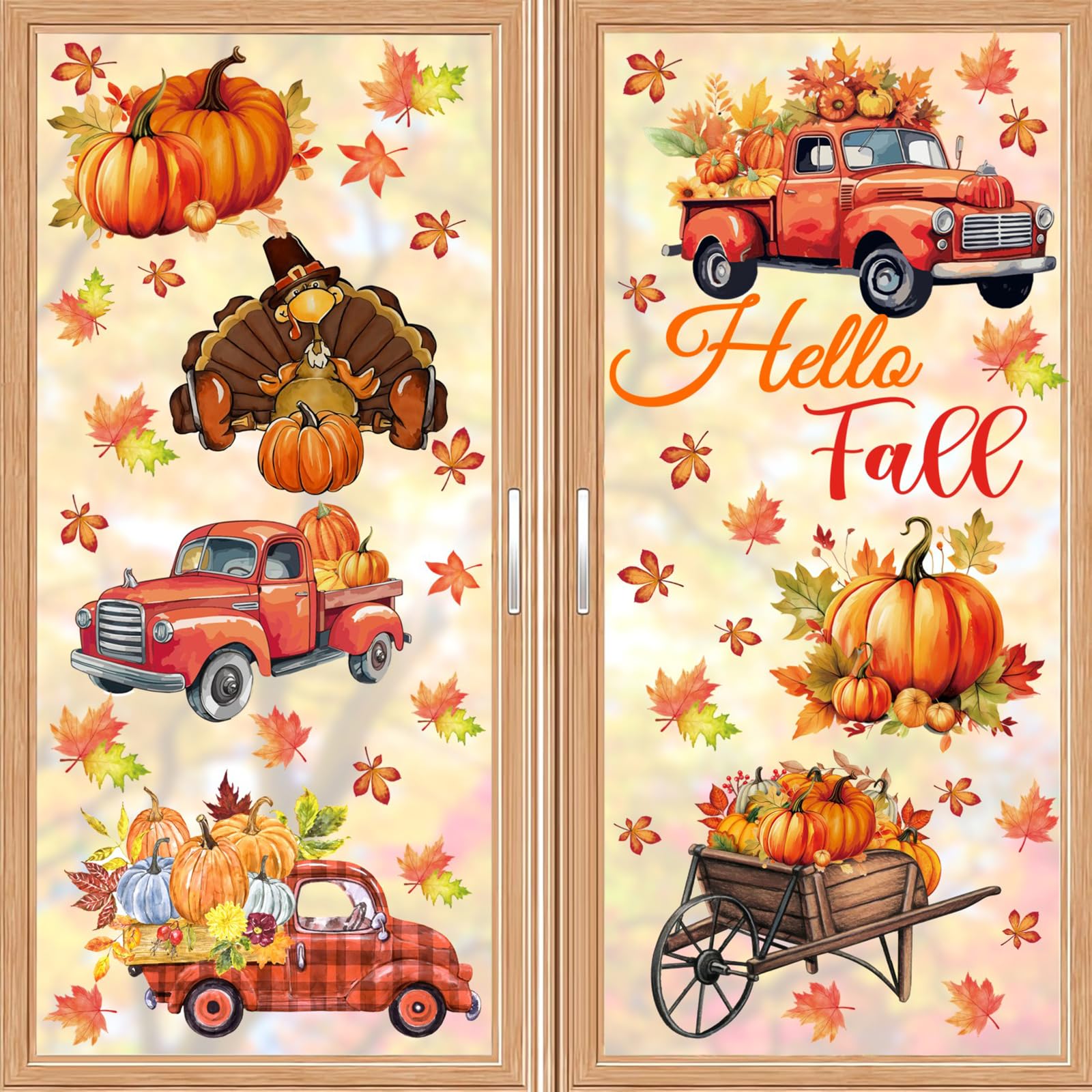 TOARTi Fall Window Stickers,Fall Car Window Decals,Maple Leaves Window Stickers,Thanksgiving Gifts Decals,DIY Vinly Pumpkin Wall Decoration Falling Leaf Decor for LivingRoom Bedroom Nursery Door Decor - Image 2