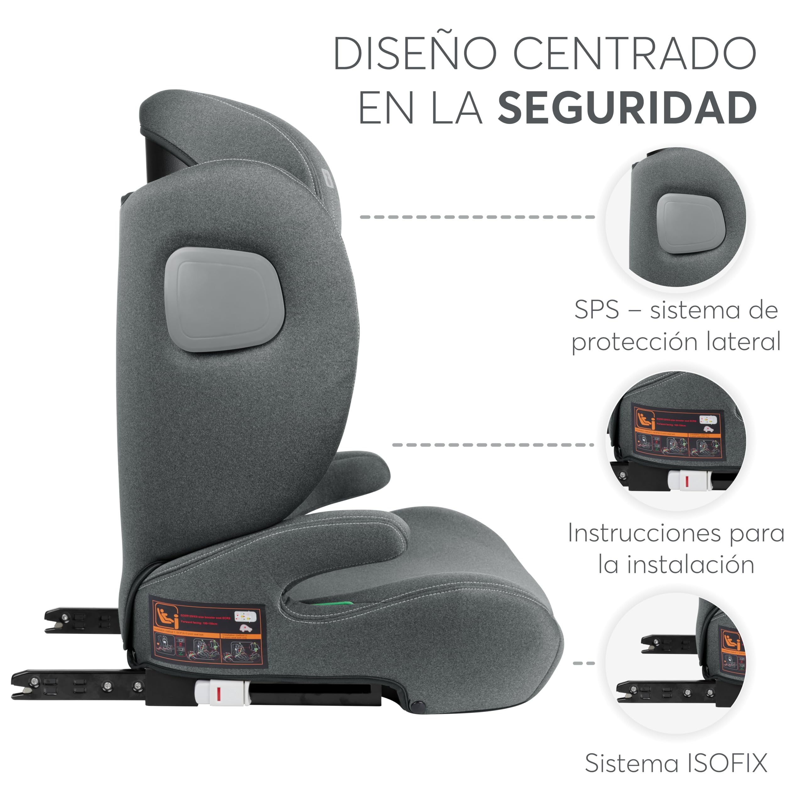 KikkaBoo Silla Coche Grupo 2-3 ISOFIX (15-36 kg) i-TRACK, Protección SPS Lateral, i-Size, 12 Posiciones Reposacabezas, Cadeira Auto Infantil, Gris