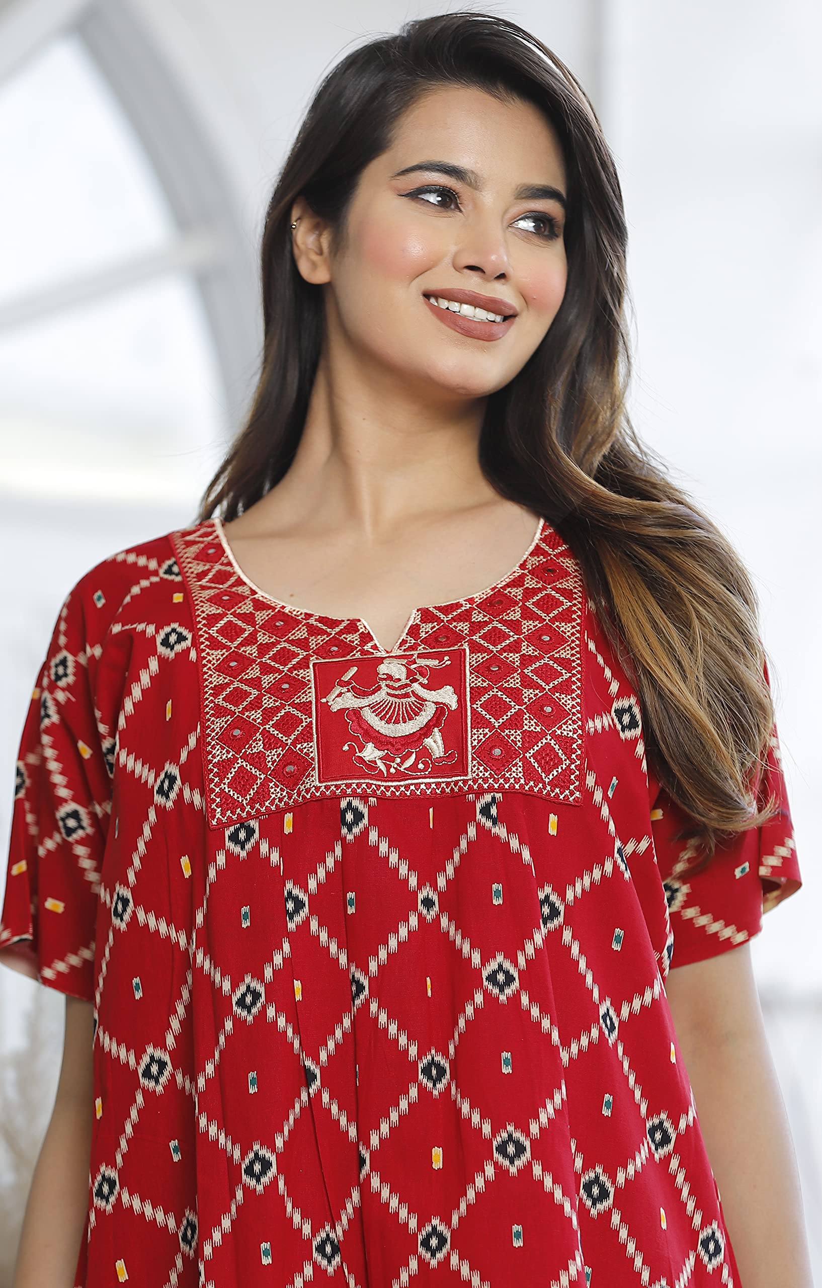 G4Girl Cotton Embroidery Nighty For Women/Girls (Z2, Red, Maxi) Free Size - Image 5 thumbnail