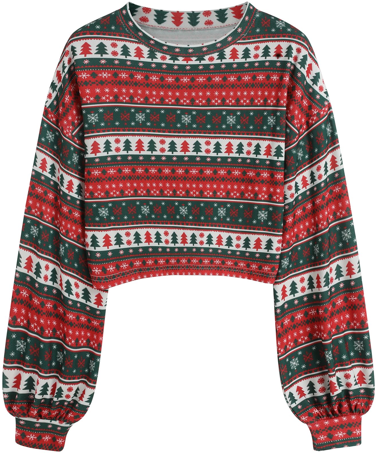 ZAFUL Women's Tribal Ethnic Graphic Cropped Knitwear Bohemian Long Sleeve Pullover Sweater Boho Drop Shoulder Knitted Top