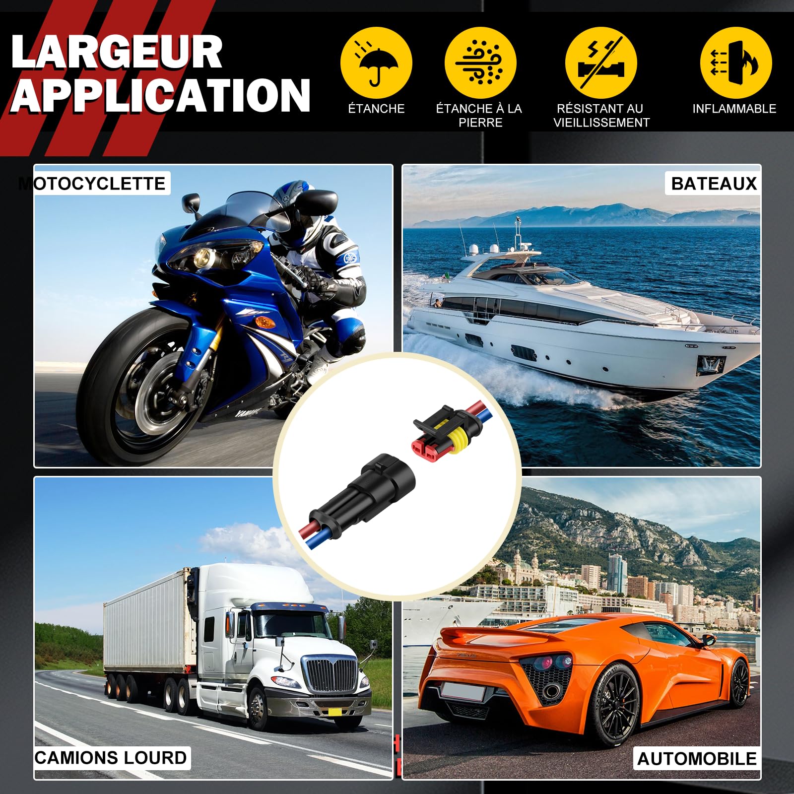 moveland Connecteur Automobile 808PCS - Connecteur Électrique Automobile Rapide 1/2/3/4/5/6 Pôles avec Pince à Sertir - Compatible Voiture, Camion, Moto (Diamètre de Câble: 1,5 mm², 300 V, 12 A)