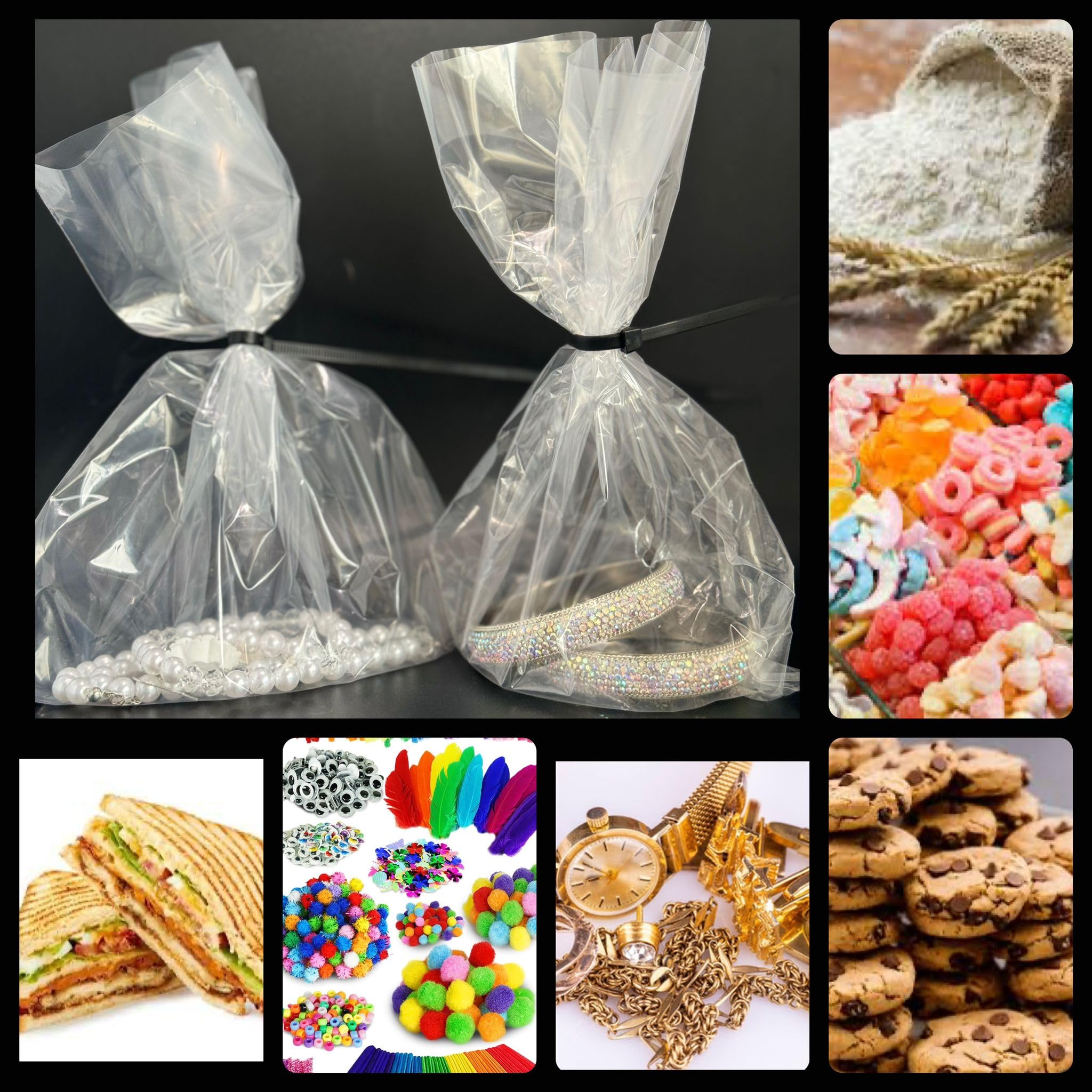 Sterling Bargains Clear/ Transparent Polythene Suitable For Food Grade, Jewellery, Biscuit, Sweets And Crafts Storage Bags 200 Gauge. (500, 12" X 15" - 300Mm X 375Mm)