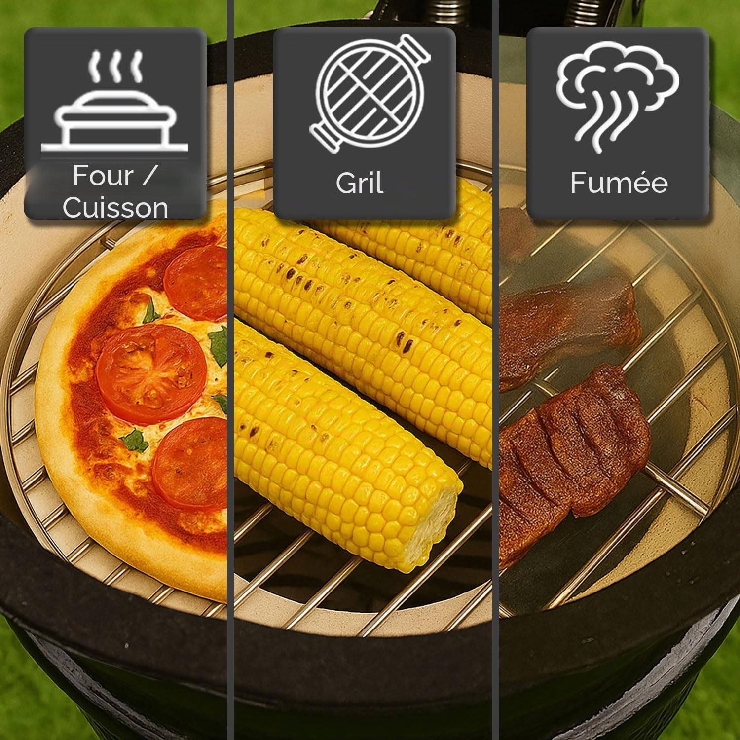 Neo Kamado - Mini barbecue en céramique de 33 cm, fumoir pour œufs et charbon, four portable et fumoir avec support