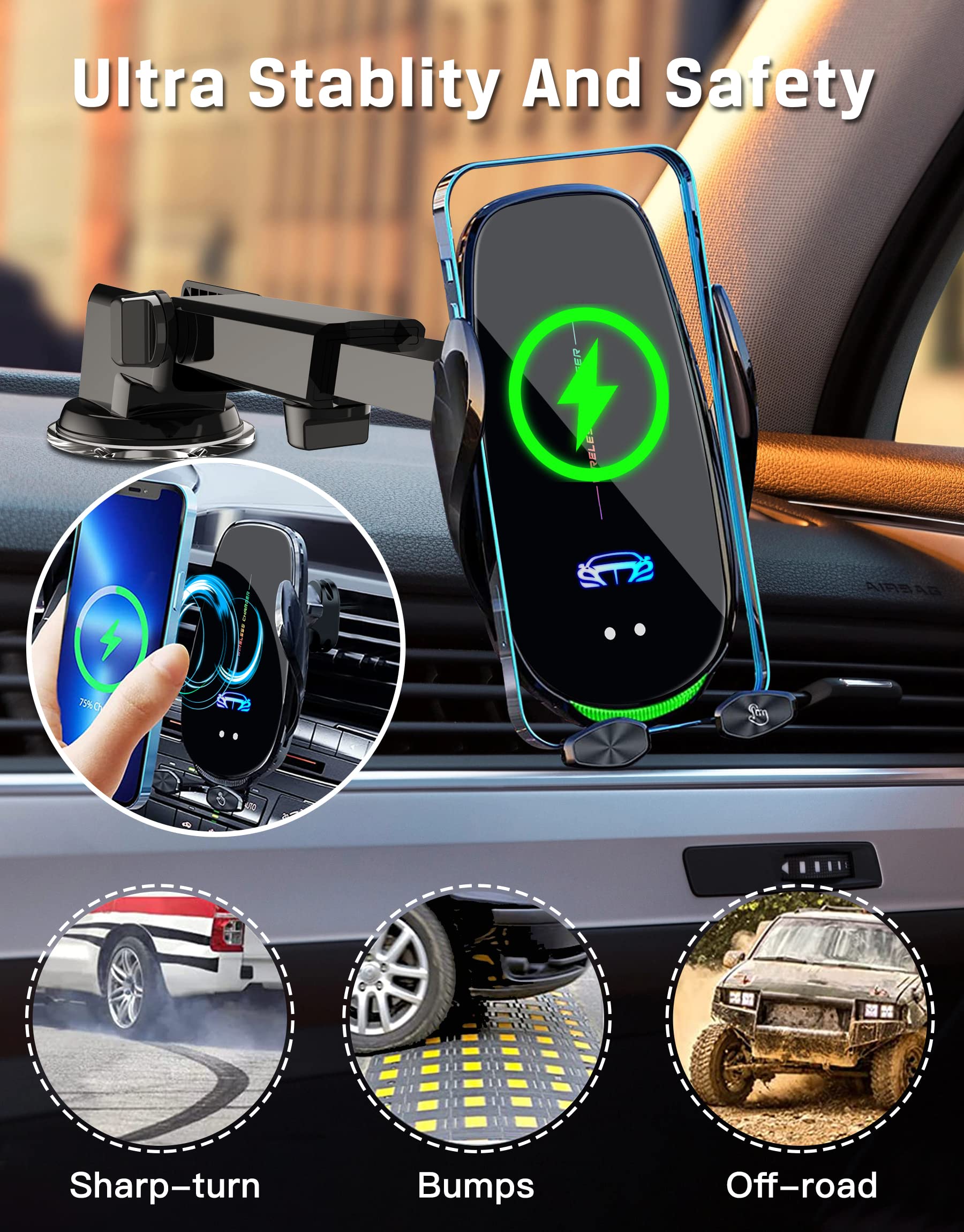 15W Handyhalterung Auto mit Ladefunktion, Kfz Ladegerät Induktive Ladestation Auto Handyhalter Lüftung, Automatische Klemmung Handyhalterung Auto Induktives Laden für iPhone Samsung LG usw