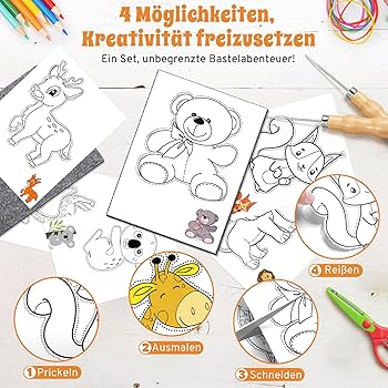 JUNUNDJING Priknaaldenset voor kinderen vanaf 3 jaar, prikset, borduurafbeeldingen, borduurset met 10 borduurafbeeldingen, 2 prikvilt, 2 priknaalden, ouders moeten begeleiden (zeedierthema