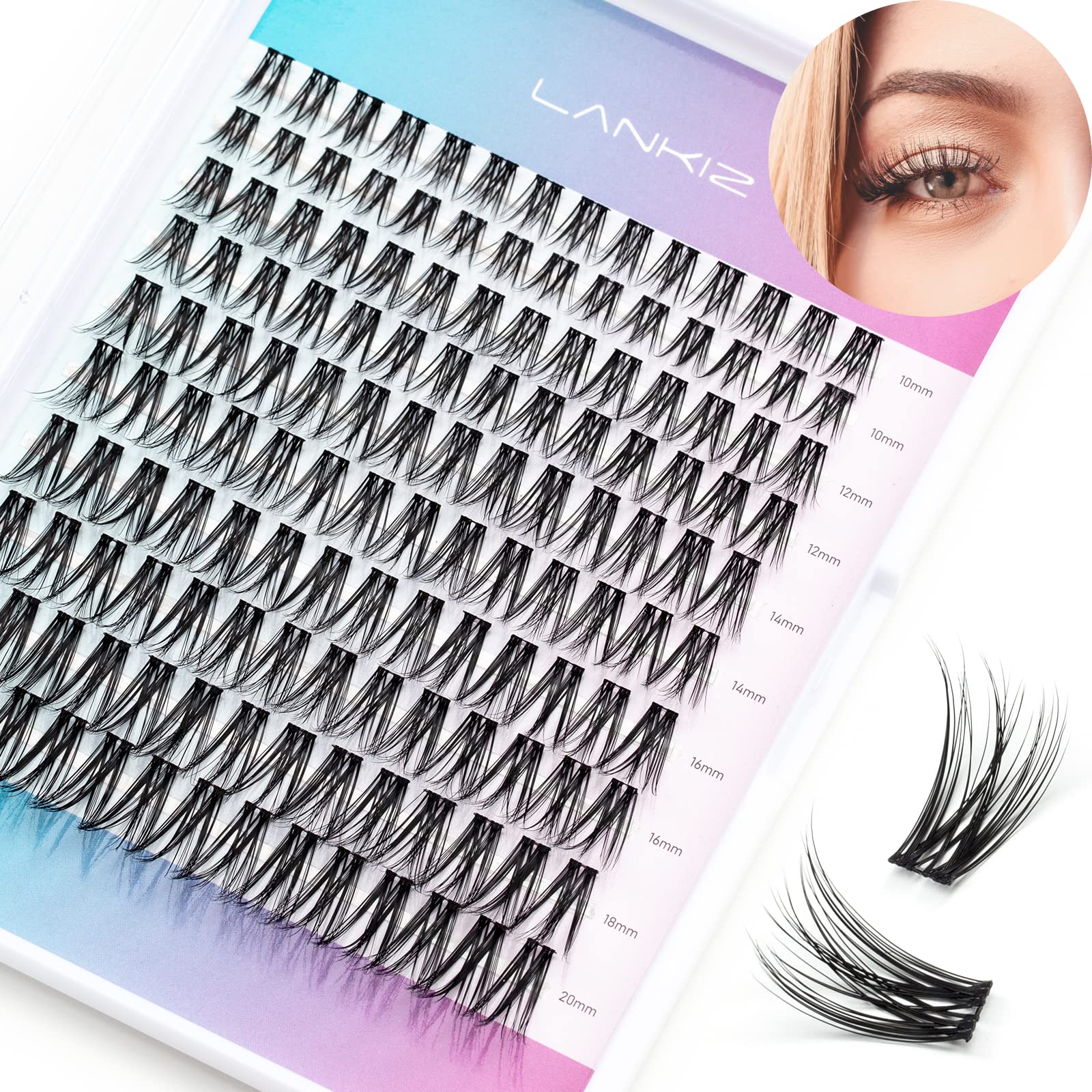 LANKIZDIY Eyelash Extension,Individual Lash Extensions,120 Cluster, Soft and Lightweight 10-20mm Mix Resuale Wide Band Cluster Lashes for Home use (Cross)