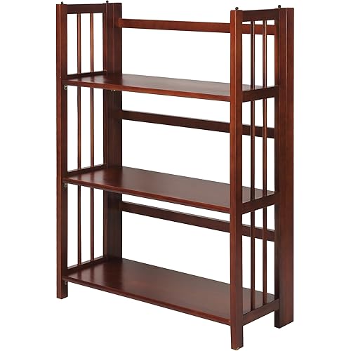 Casual Home 3-Shelf 27.5" Wide Folding Stackable Bookcase, Walnut (New)