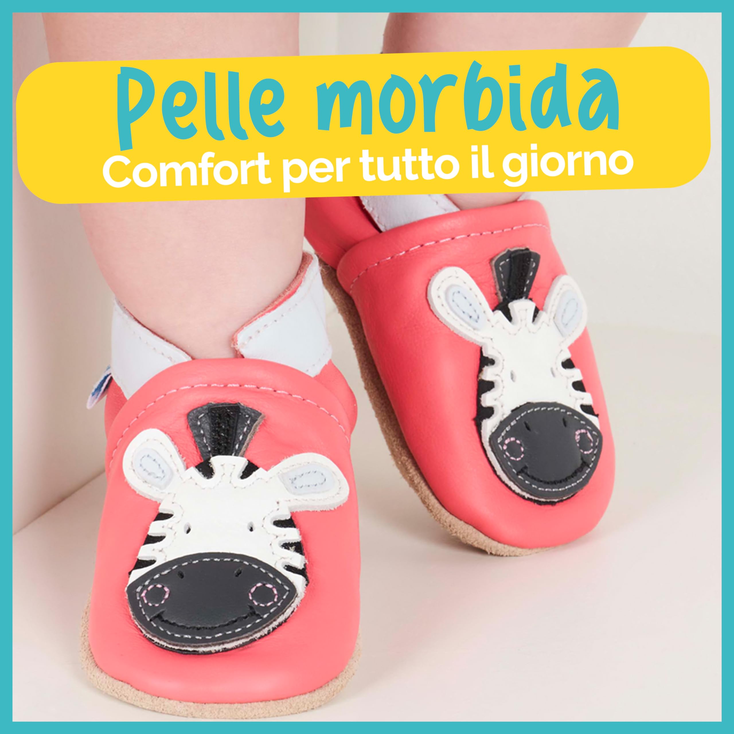 Scarpe Bambino in Morbida Pelle - Scarpine Neonato in Pelle con Suolla Scamosciata - Scarpe Primi Passi - Scarpette Neonato - Scarpe Bambina Ragazza Ragazzo …