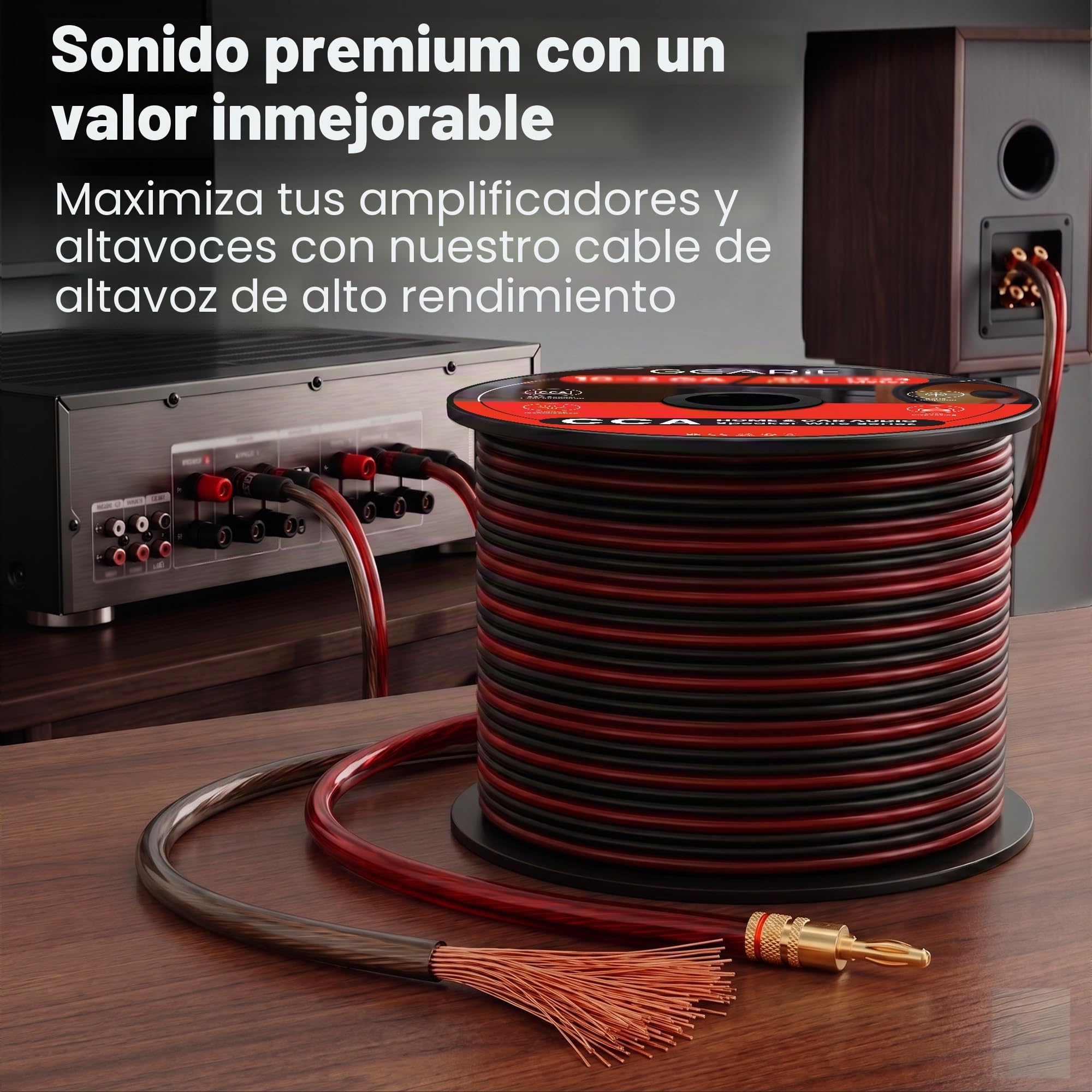 GearIT Cable de altavoz Pro Series de calibre 14 (2 x 2,5 mm²) (30,4 metros, color negro y rojo) CCA Hifi Audio Cable para altavoces de audio para coche y sistemas de sonido envolvente de cine en casa
