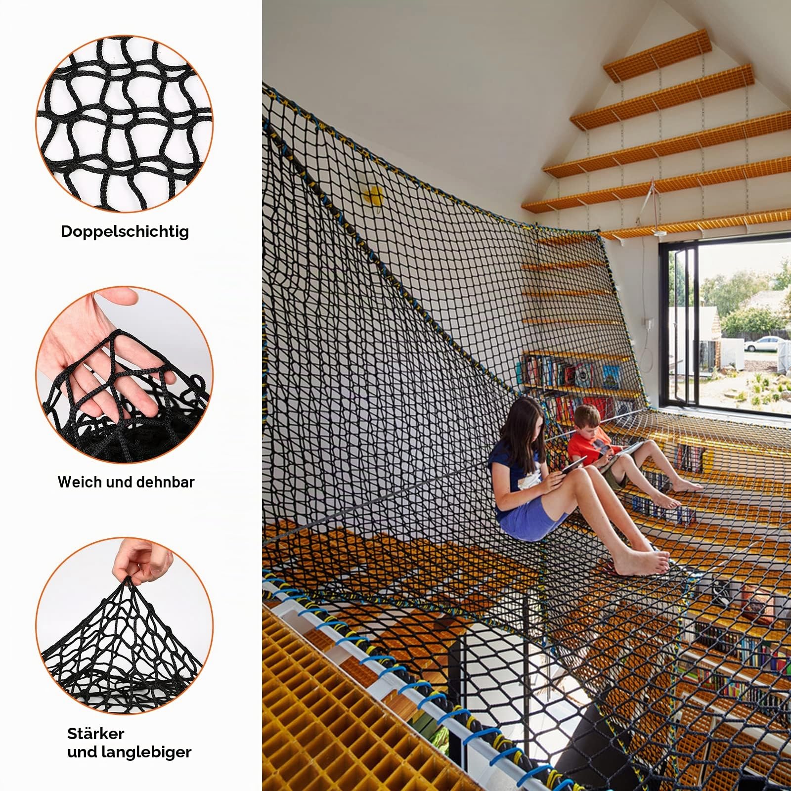 Kletternetz Spielplatz, Kinder Klettergerüst Schaukel Doppellagiges Schutznetz, Kletternetz Kinder für Spielplatz Outdoor Indoor Garten (3x3M)