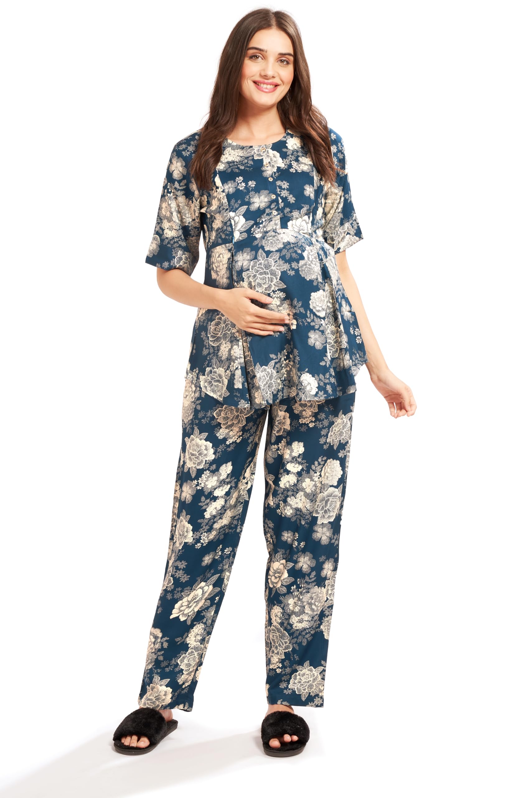 Women Rayon Printed Maternity Top & Pyjama Set -4050