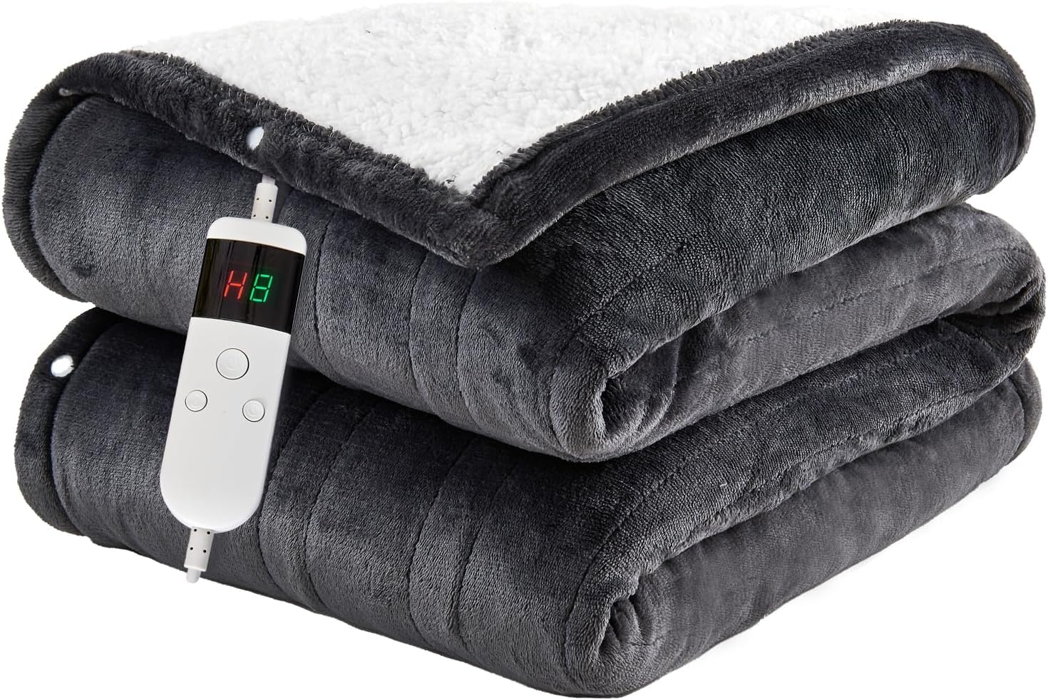 Qieryun Dark Grey Heated Blanket 180×200Cm Electric Blanket, 10 Heating Settings, 1-8H Timer Overheat Protection, Machine Washable, Flannel & Sherpa Full Body Warming, Electric Throw Blanket For Sofa