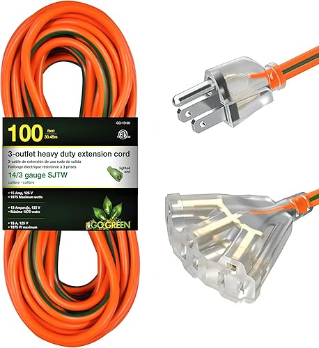 Go Green Power Inc. GG-15100 - Cable de extensión resistente 143, 100 pies, color naranja