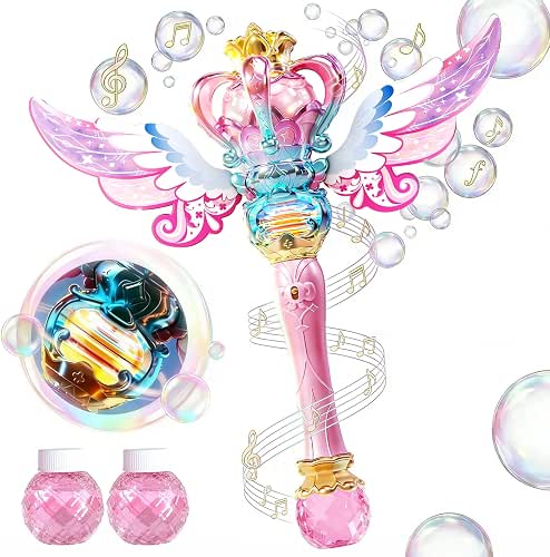 Uregoio Spinning Light Up Princess Bubble Wand for Girls(Pink)