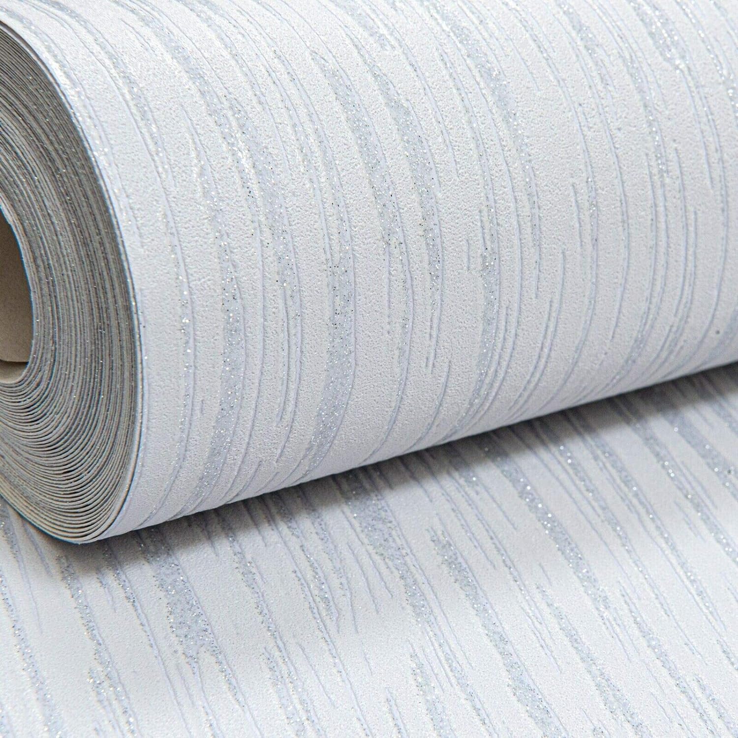 WALLPAPER EMPIRE Embossed Plain Light Grey Silver Glitter Blown Vinyl Textured