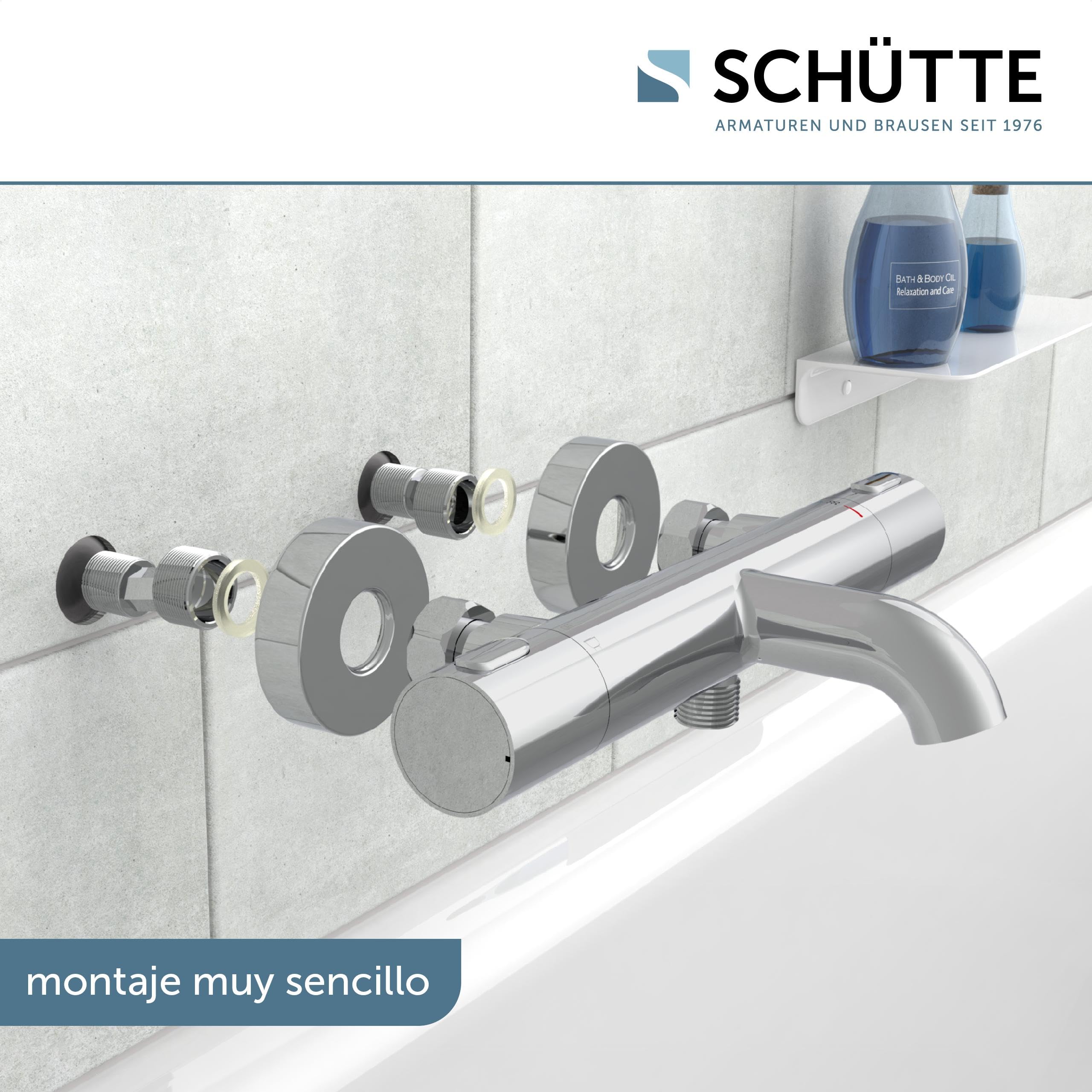 Schütte 33190 Los Angeles - Grifo de bañera con termostato, termostato con protección antiquemaduras a 38 ℃, cromado