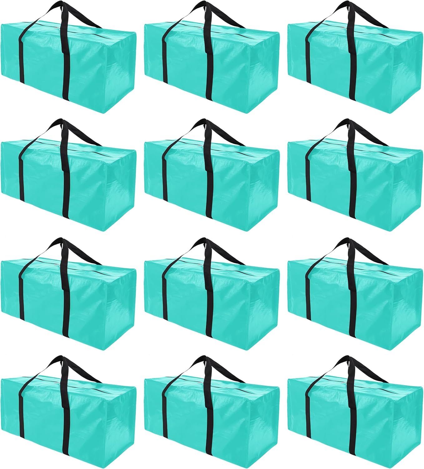 12 Pack Extra Large Moving Bags with Zippers & Carrying Handles, Heavy-Duty Storage Tote for Space Saving Moving Storage, Fold Flat, Alternative to Box and Bin,Aquamarine