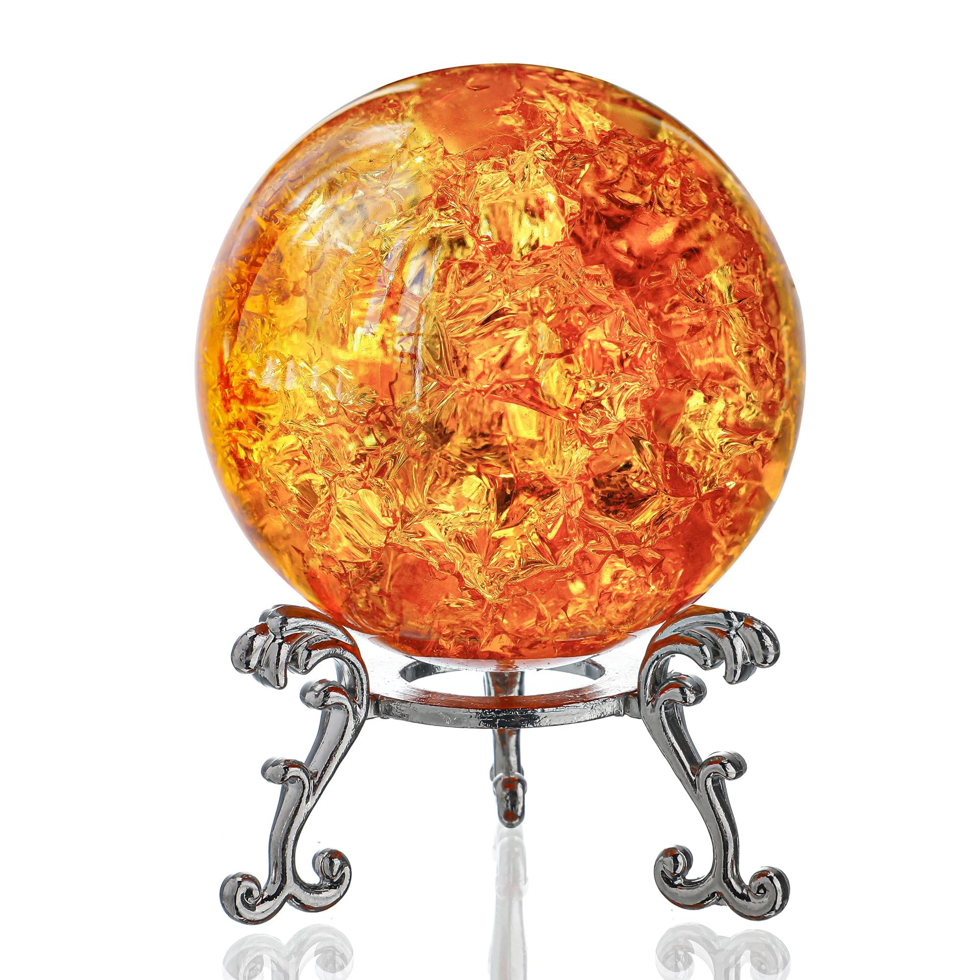 H&D HYALINE & DORA 60 mm Amber Ice Broken Ball Crystal Ball Fengshui Paperweight Glass Ball for Home Aquarium Accessories Rock Garden Decor