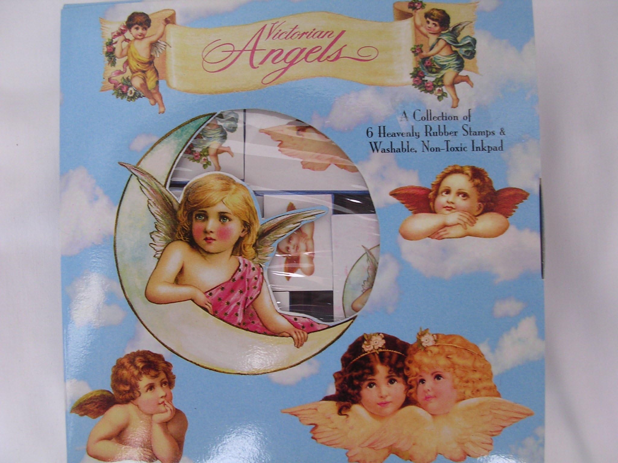 Victorian Angel Rubber Stamps Set of 6 with Inkpad ; Scrapbooking Craft Teacher