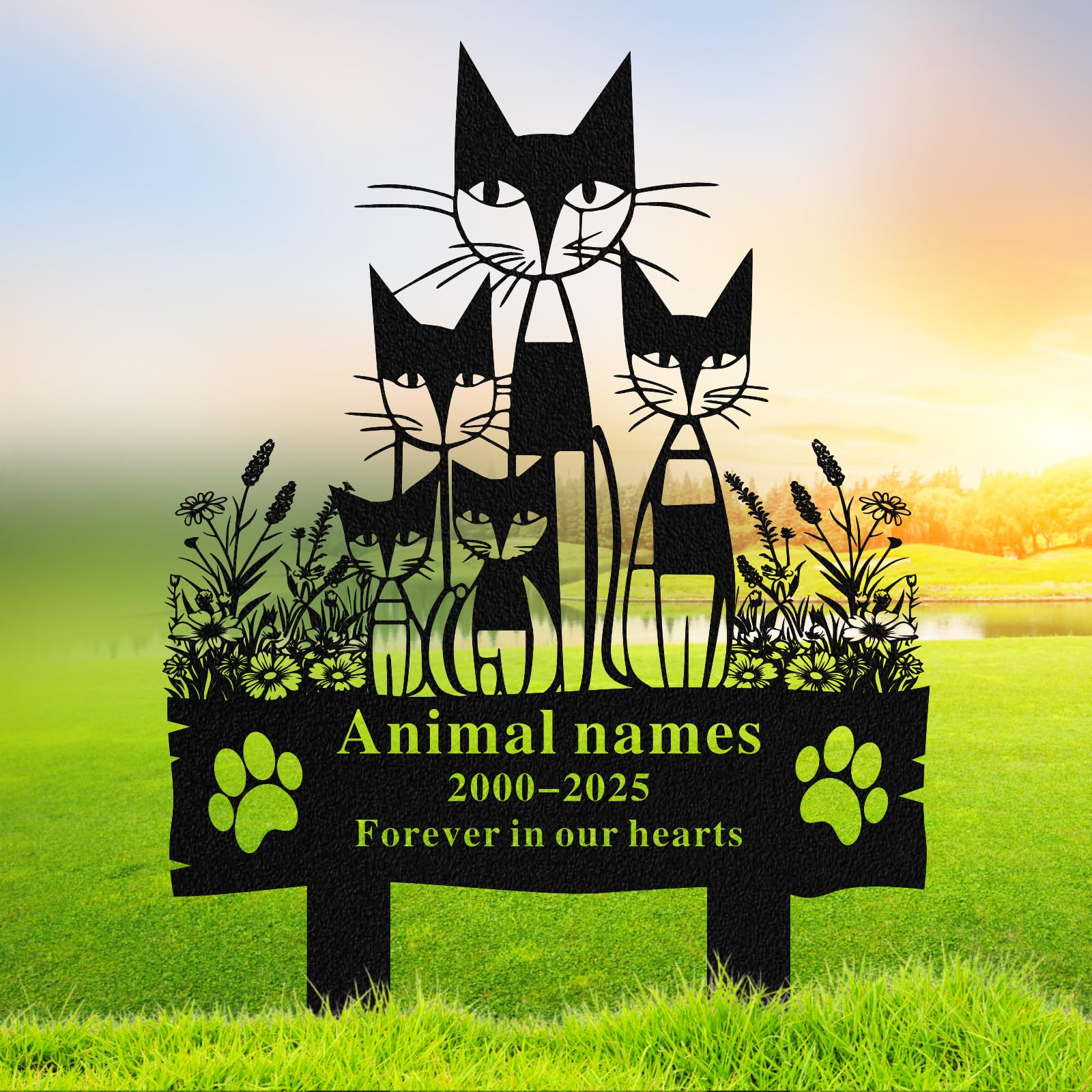 Quanqiuyi Personalized Cat Memorial Stone - Engravable Metal Plaque for Deceased Pets, Garden Grave Marker with Stake, Outdoor Memorial for Beloved Cats