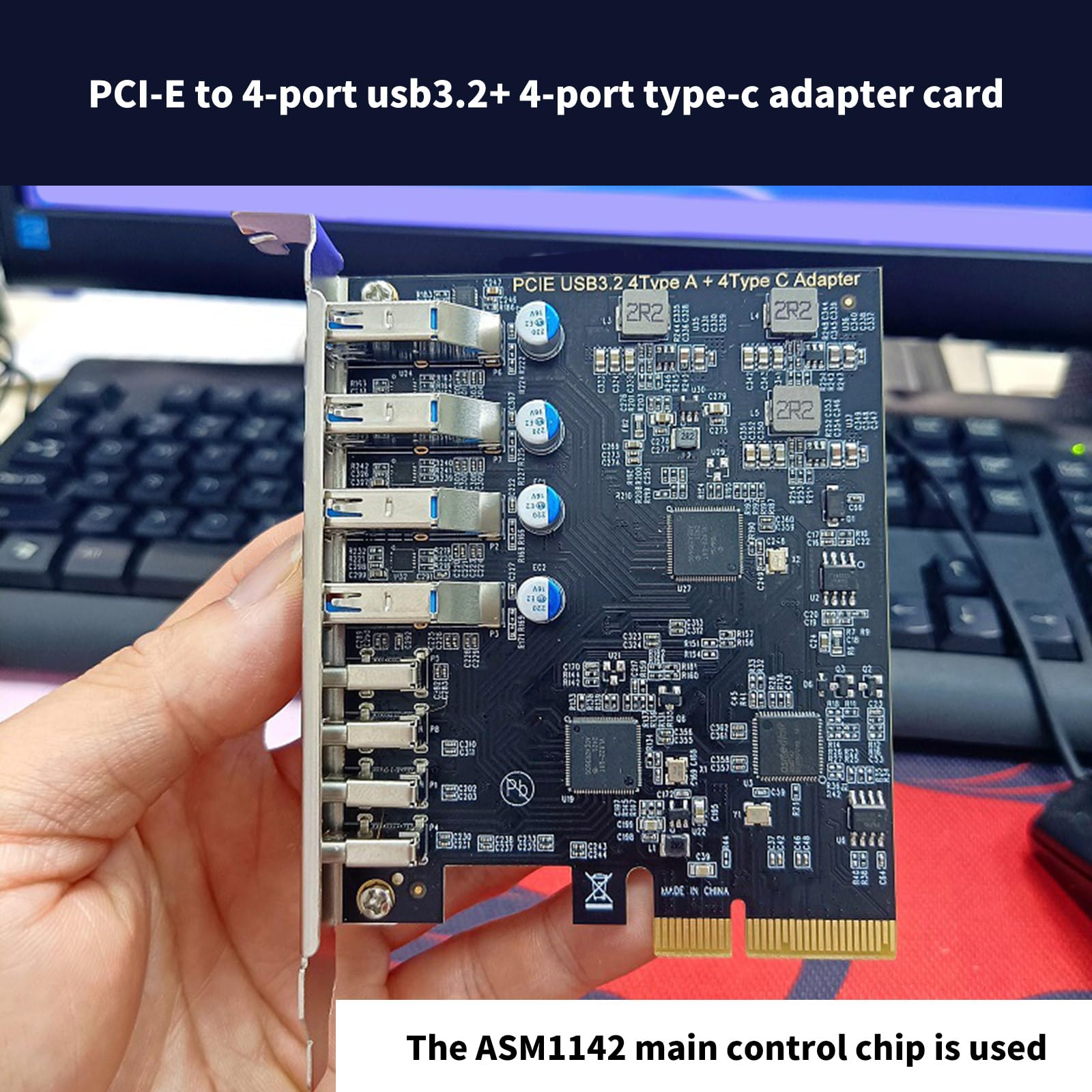 PCIe do 4 portów USB 3.2 i 4-portowa karta rozszerzeń TypeC ASM1142 kontrola 10 Gb/s szybka prędkość do pulpitu karta rozszerzeń PCIE
