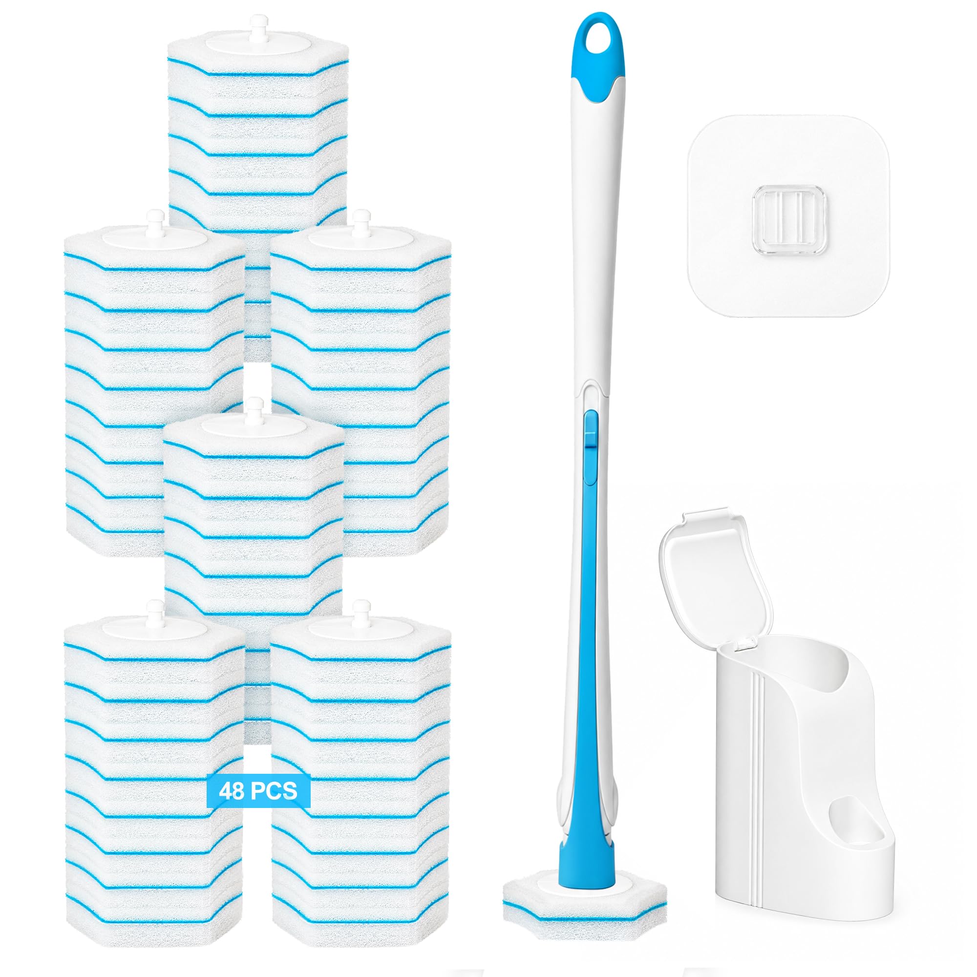 TidyBliss Disposable Toilet Brush and Holder Set with 48 Cleaner Refills