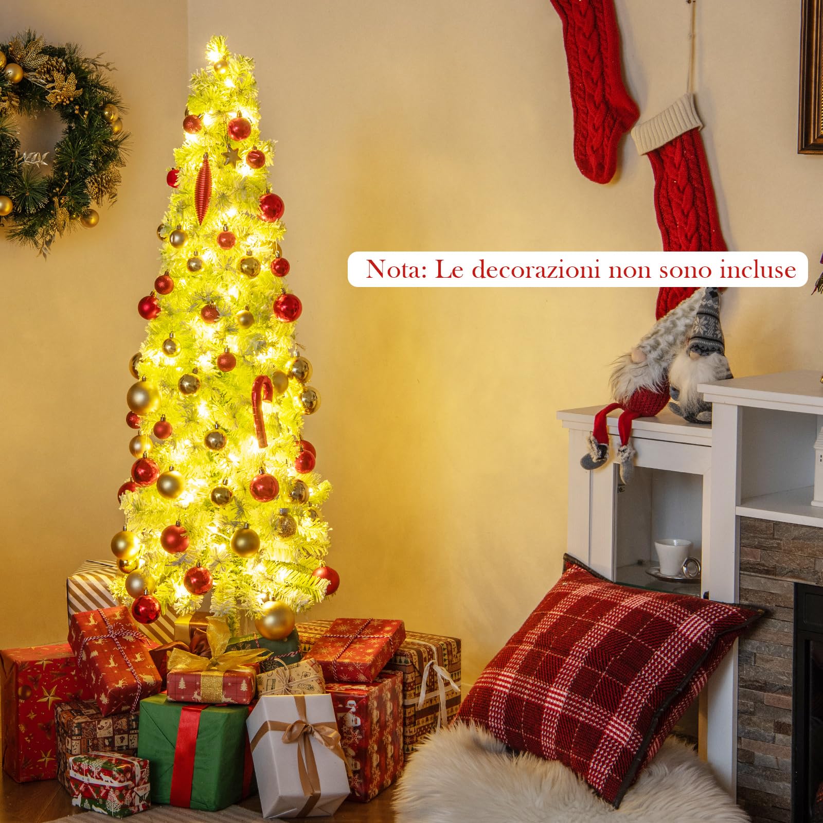 RELAX4LIFE Árbol de Navidad 150/180/210 cm Flexible con 80/120/160 Luces LED Blancas Cálidas, 8 Modos de Iluminación, 216/290/366 Ramas y Base Metálica, Árbol de Navidad Nevado, Verde Lima (150 cm)