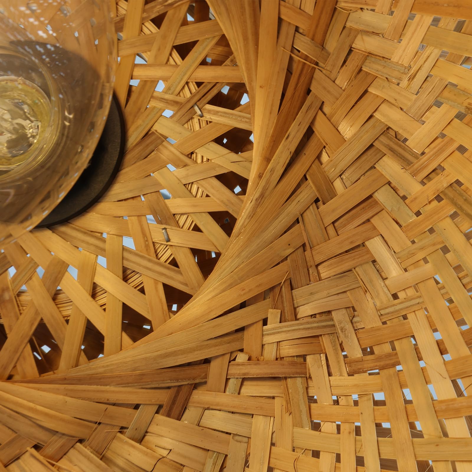Alpinaluz Lámpara Colgante de Mimbre Beige ø480mm con Pantalla Doble Capa en Forma de Hemisferio, Portalámpara de Madera E27, Cable Negro Ajustable, Perfecta para Salón, Comedor y Dormitorio Interior