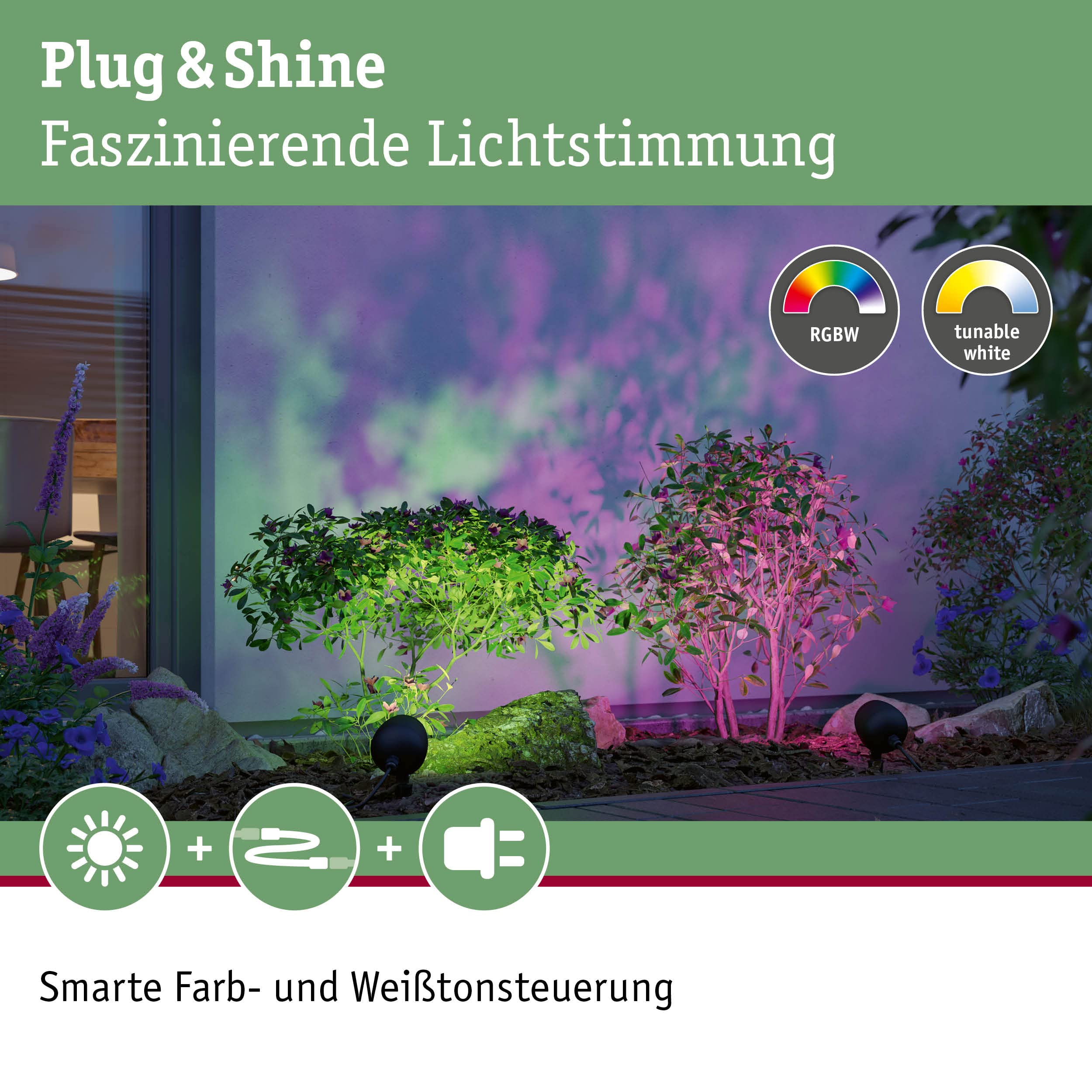 Paulmann 94769 Plug & Shine LED reflektor ogr. Kikolo Smart Home Zigbee IP65 6,2W 400lm możl. ściemniania 261mm antracyt tw.szt./alu. 3000–6500K RGBW+