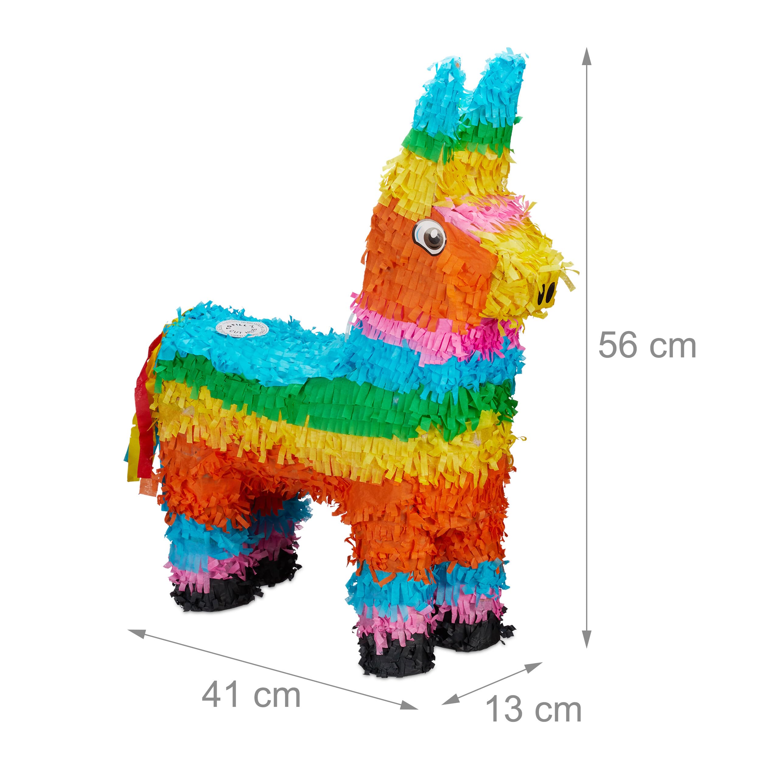 Relaxdays Piñata de Burro con Palo y máscara, para Fiestas y cumpleaños, Colorida, 56 x 41 x 13 cm