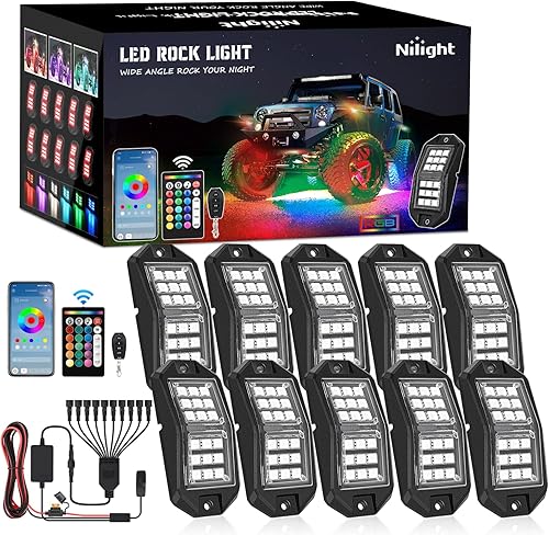 Miniatura 18 de Nilight - Kit de luces LED RGB para rocas 8 piezas 18LED con ángulo amplio para luz de rueda, control remoto y Bluetooth, aplicación con control RGB