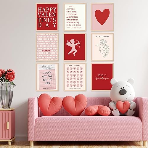 Miniatura 6 de Whaline 12 impresiones artísticas de pared para el día de San Valentín, retro, romántico, corazón, cupido, decoración de pared para boda, hogar,