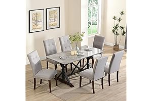Gray 7-Piece Modern Set, Sintered Stone Dining Table with 6 Tufted Upholstered Chairs, OneSize