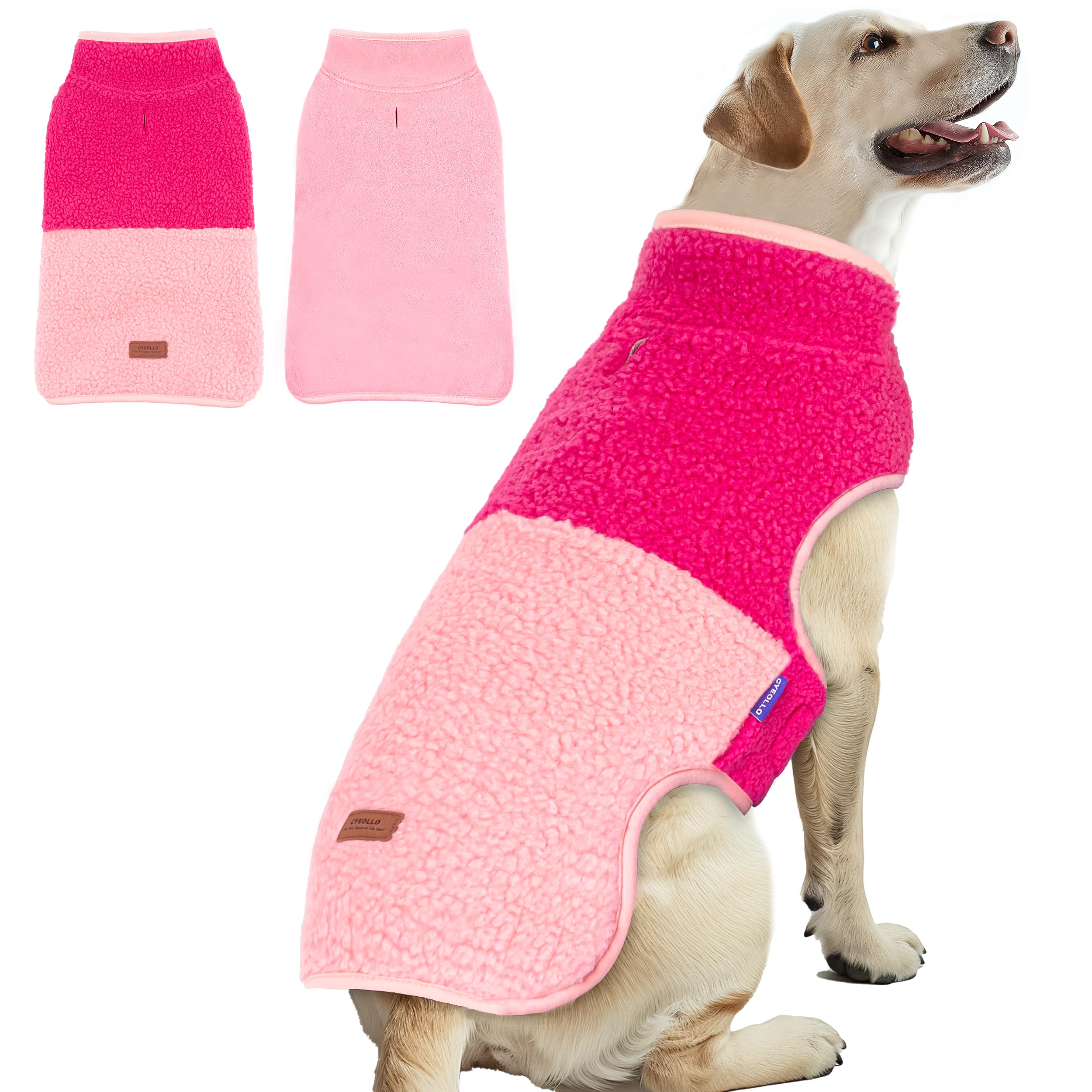 cyeollo Sherpa Dog Coat Reversible Dog Jackets for Large Dogs, Rose Red, 2XL