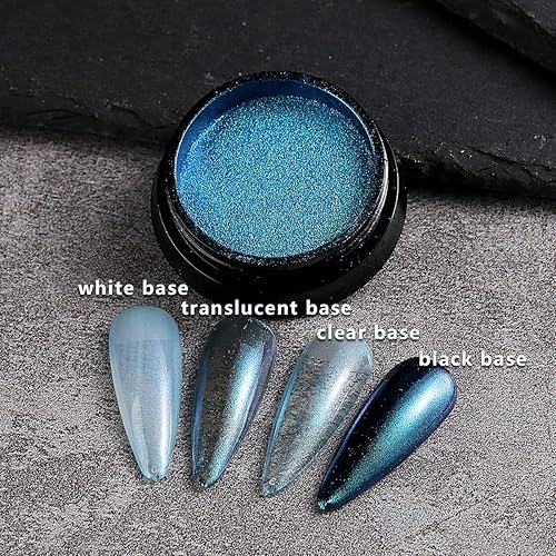 Miniatura 9 de Juego de 10 polvos cromados para uñas, polvo láser holográfico de unicornio, efecto de espejo iridiscente de sirena aurora, pigmento con purpurina