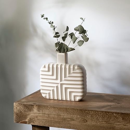 Miniatura 6 de Mikasa Jarrón cuadrado geométrico de cerámica de cerámica, 8.43x2.44x8.35 pulgadas