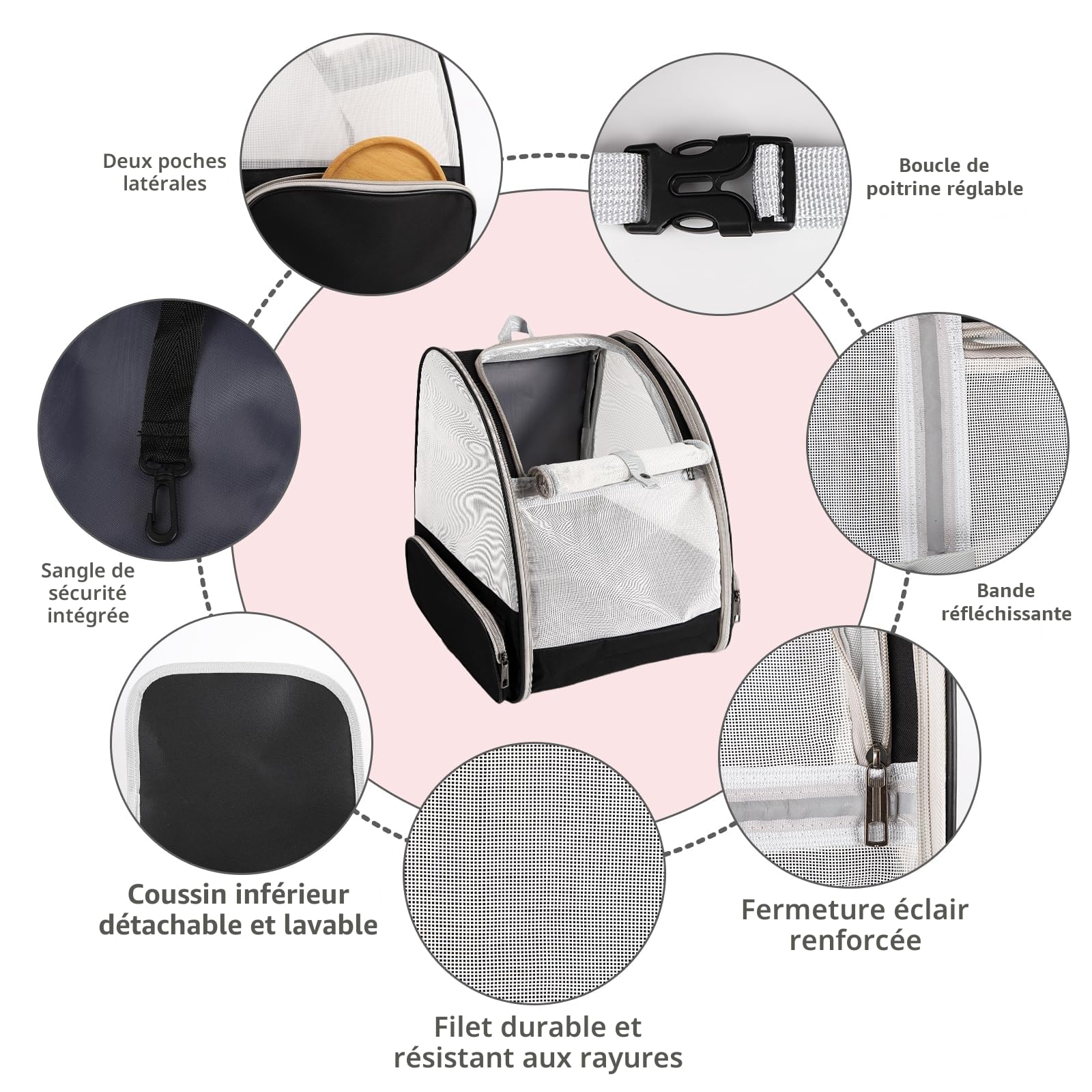 Sac à dos de transport pour chat, sac de transport pour animaux approuvé par les compagnies aériennes pour petit chien, chat, chiot, lapin, design en maille ventilée pour sac de randonnée, camping et