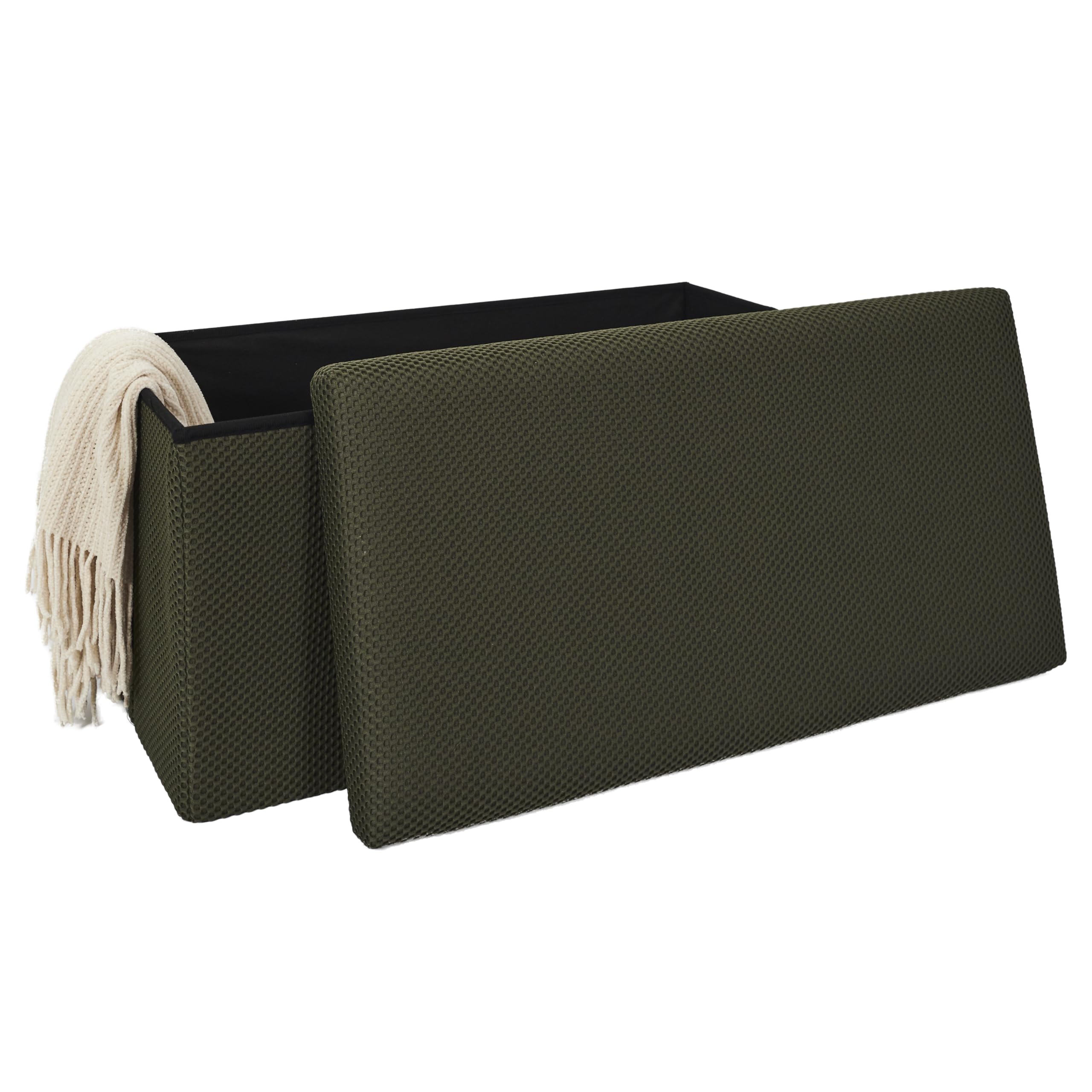 HOME DECO FACTORY Coffre Banc Pliable Multifonction Rangement Assise Kaki | Tissu, coffre banc pliable, multifonctionnel, rangement et assise, salon ou chambre, 76x38x38 cm, kaki